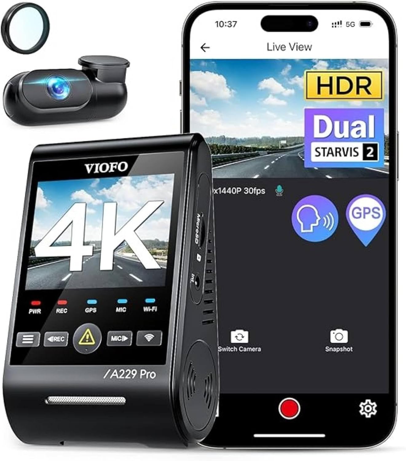 VIOFO A229 Pro 4K HDR Dash Cam Front and Rear, Dual STARVIS 2 Sensors