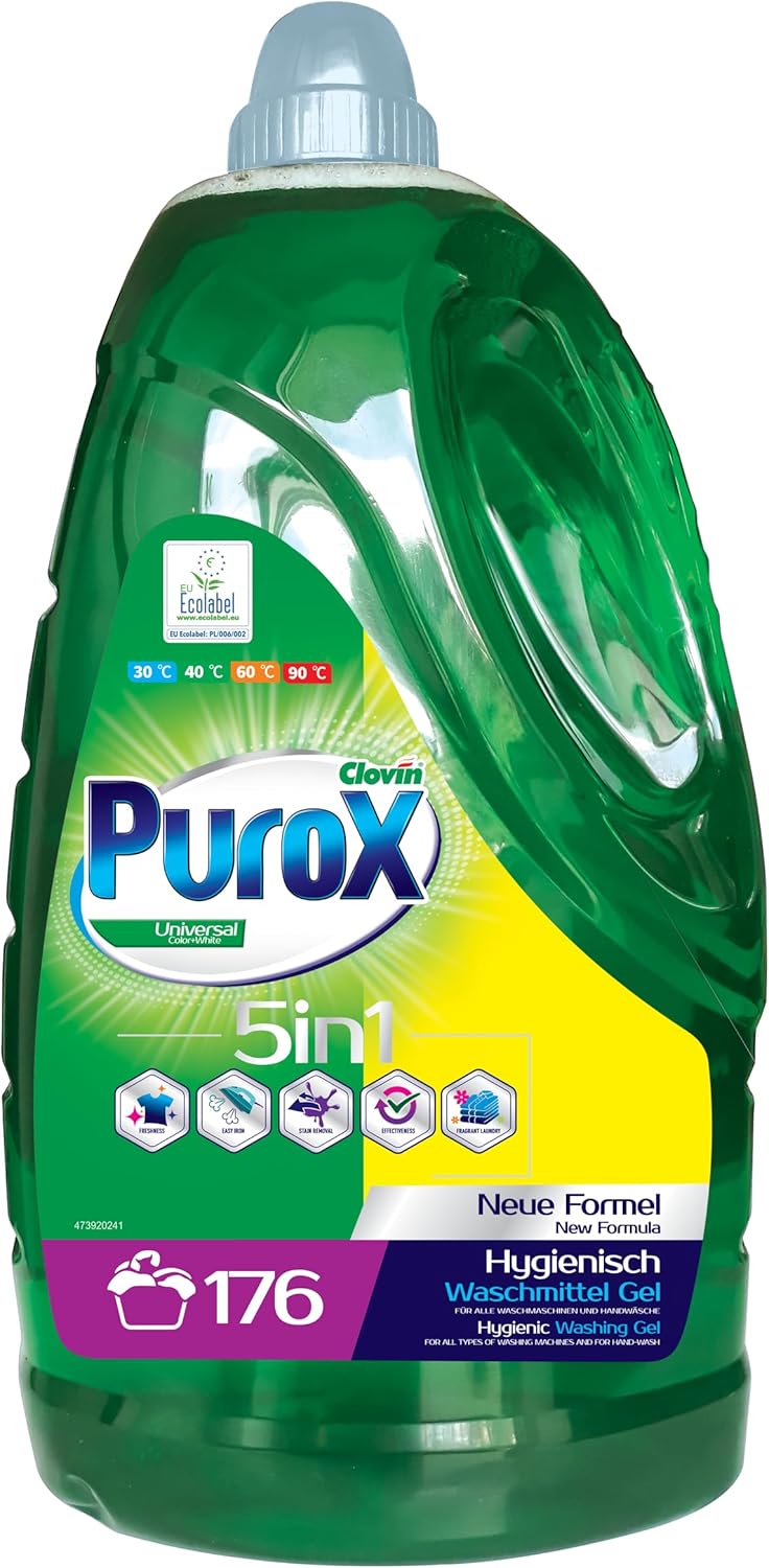 PUROX UNIVERSAL Liquid Detergent (176 Washes) Gel for Coloured and White Clothes, PET 5.3 L