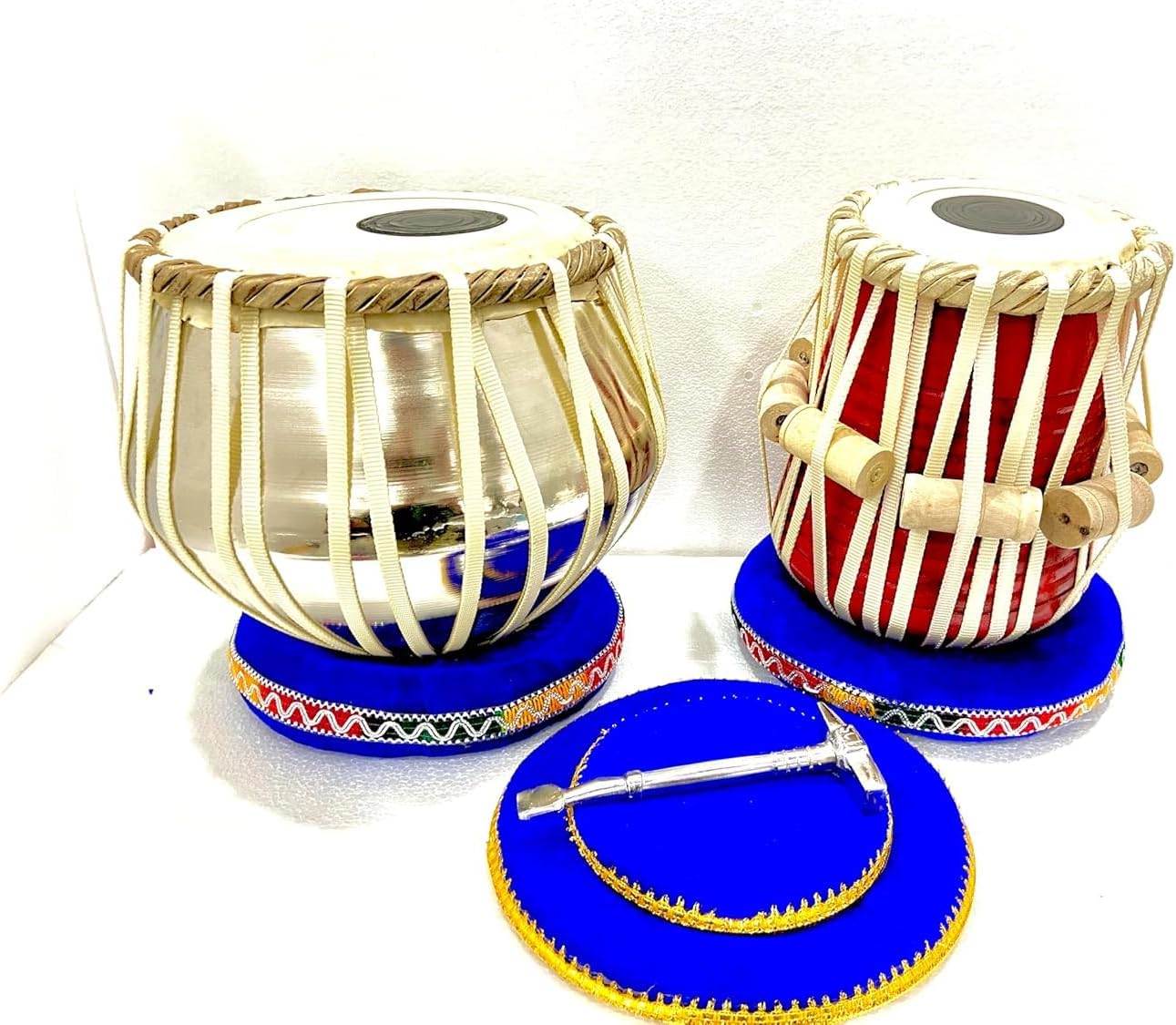 Steel Tabla Set, Basic Tabla Drums Set, Steel Bayan, Dayan with Hammer, Cushions and Cover - Perfect Tablas for Students and Beginners and Professionals, Indian Music Instrument Tabla Set