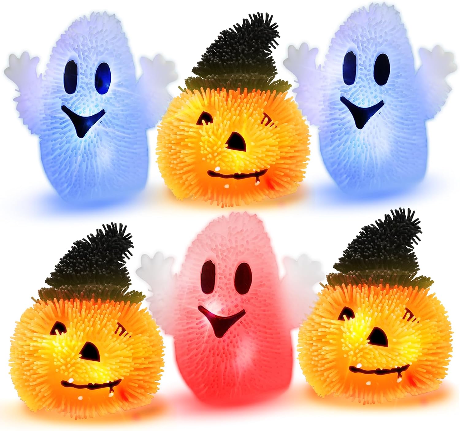 6 PCS Halloween Light-Up Toys – LED Flashing Spiky Sensory Toys for Kids with Autism, Fun Stress Toys for All Ages Including Ghost & Pumpkin Toys