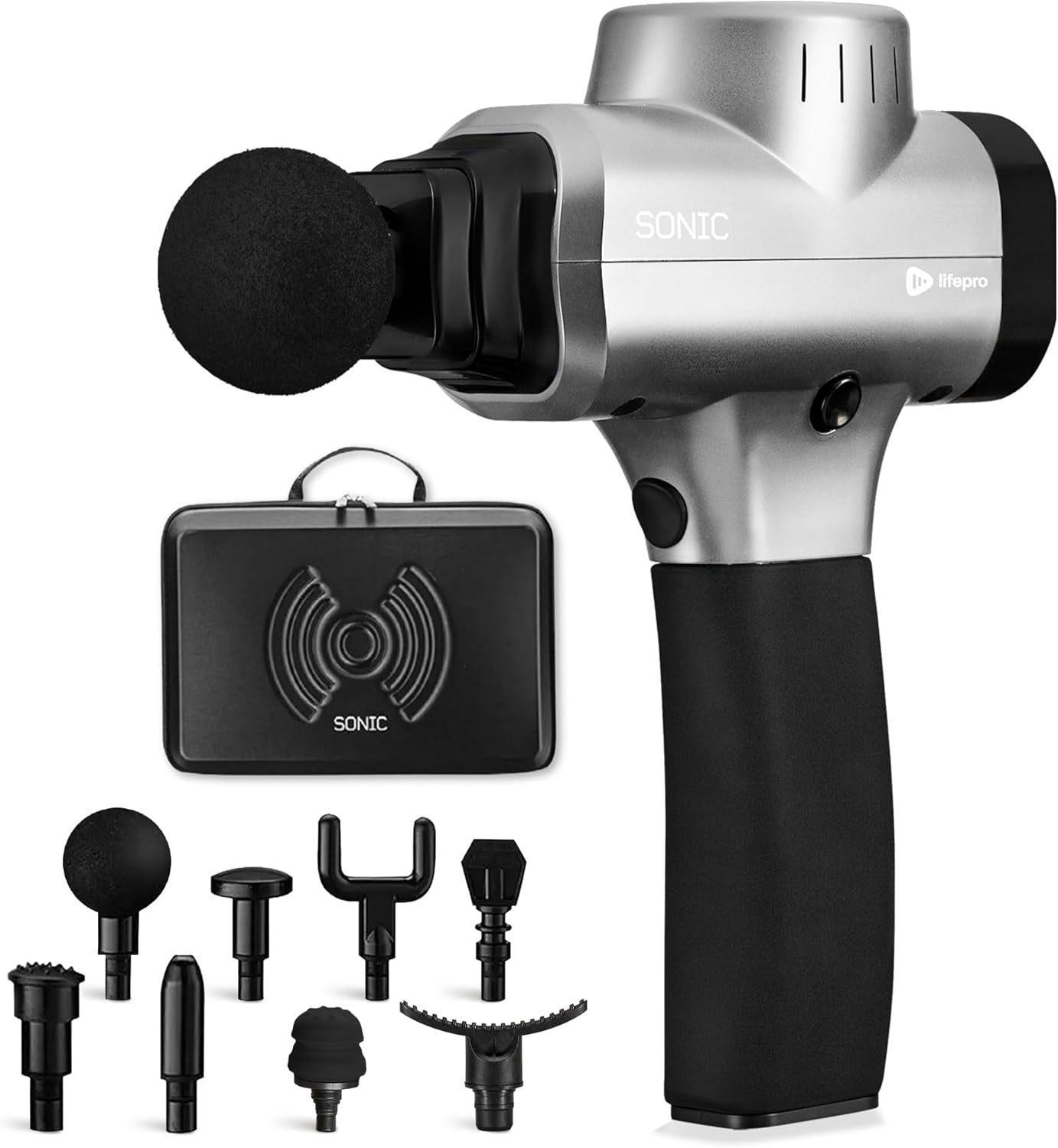 LifePro Massage Gun & Massager Gun Holder (Sold Separately) – Deep Tissue Handheld Electric Massager with 8 Heads & 6 Speeds