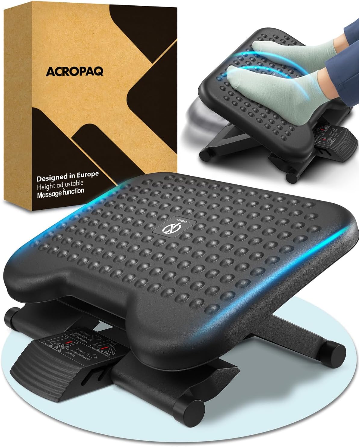 ACROPAQ Foot Rest Under Desk - 3 Adjustable Heights, Massage Surface Texture - Desk Foot Rest, Footrest