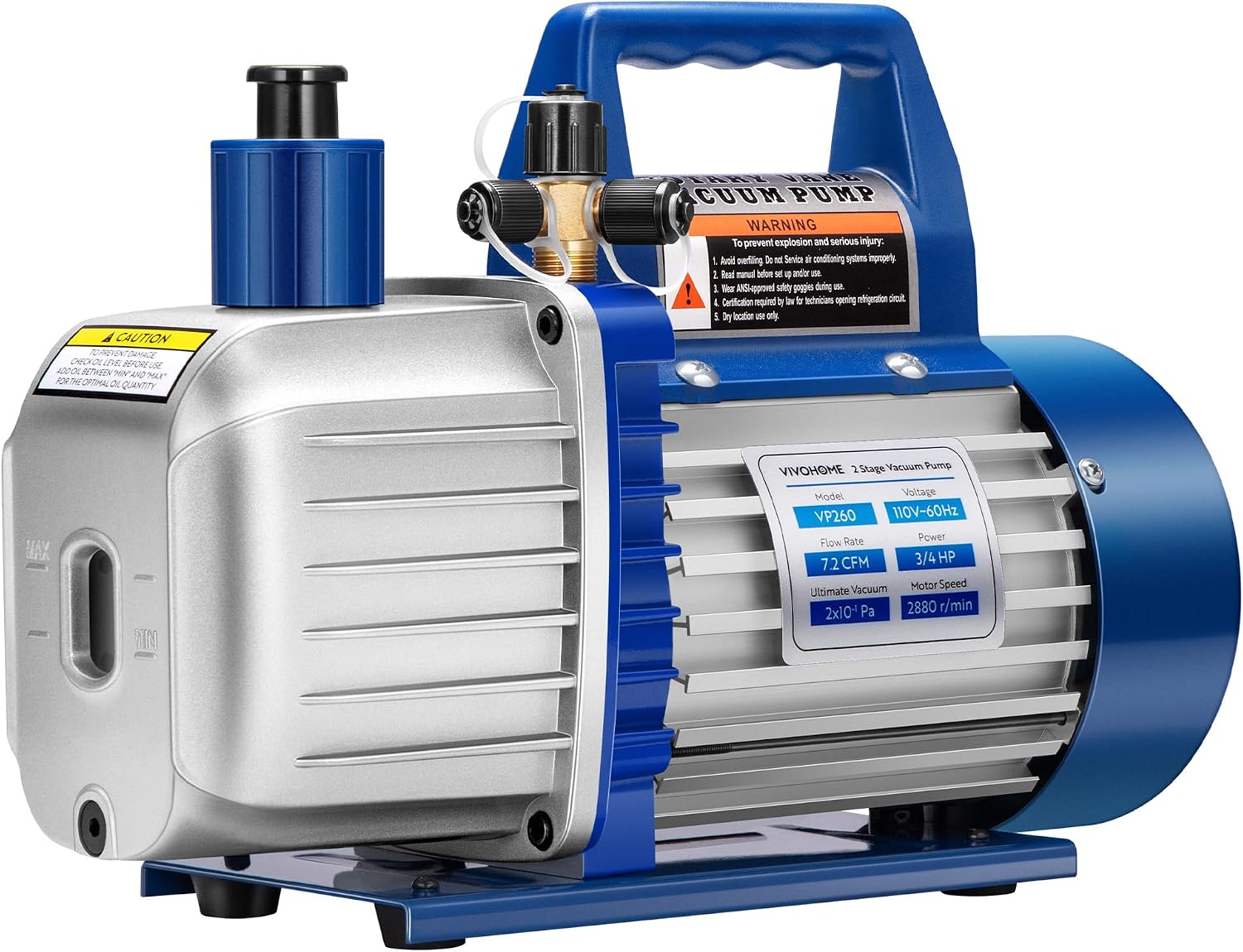 VIVOHOME 110V 3/4 HP 7.2 CFM Dual Stage Rotary Vane HVAC Vacuum Pump
