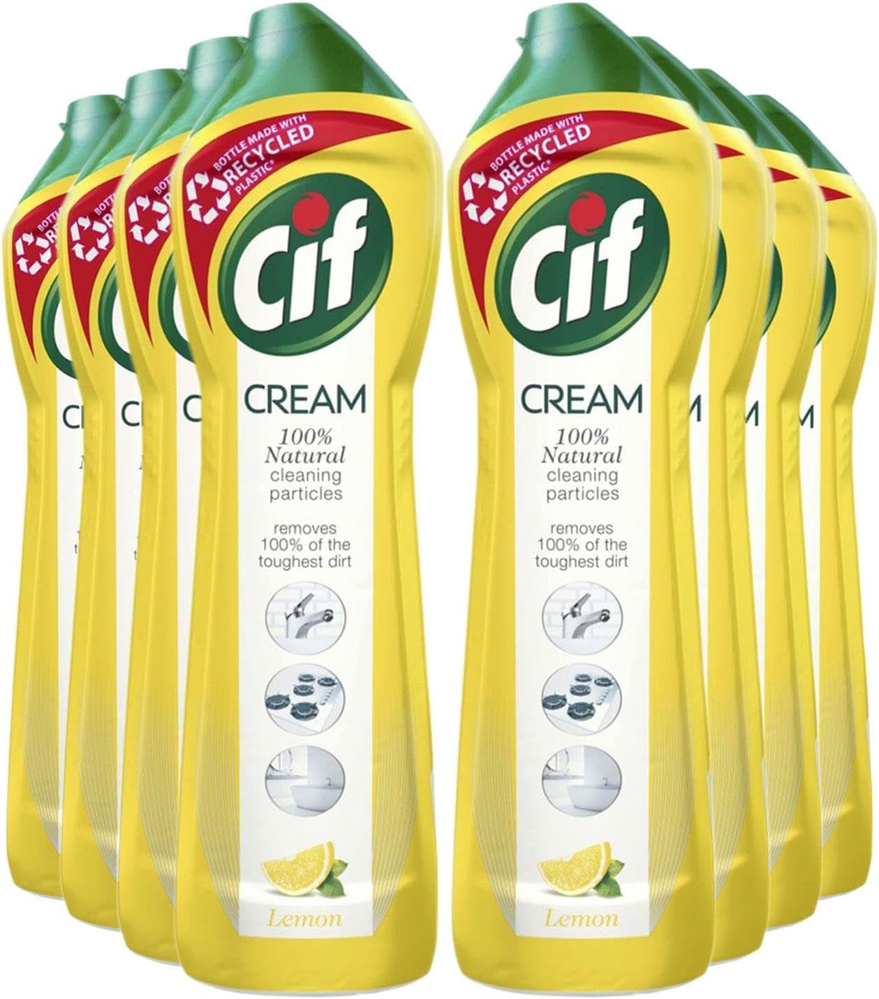 Cif Lemon Cream Cleaner multipurpose surface cleaner with 100% natural cleaning particles removes 100% of the toughest dirt 500 ml Pack of 8
