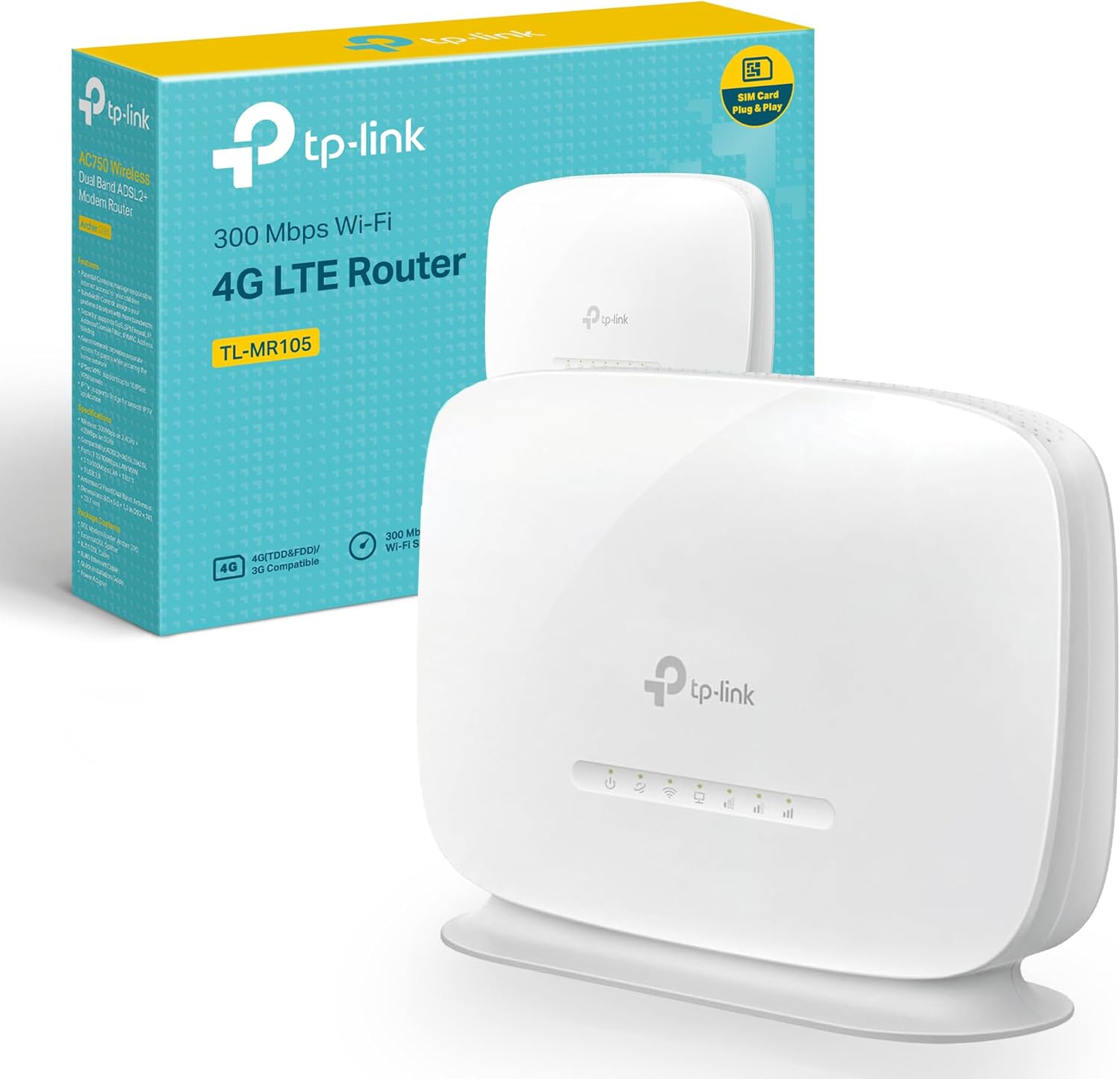 TP-Link TL-MR105 N300Mbps WiFi 4G Router, 4G Cat4 LTE Network, Ethernet Port, 4G Router with Sim Slot, Mobil WiFi Router, Sim Card Router, TP-Link WiFi Router, External Antenna Ports, Plug & Play