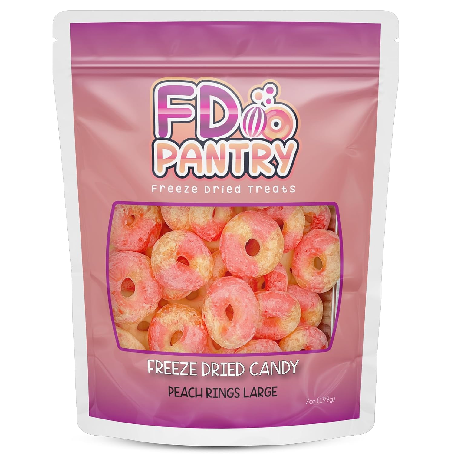 Freeze Dried Peach Rings Candy - Crunchy & Sweet, Large 7 oz Resealable Bag for Freshness, Gift & Snack - Large bag Freeze-Dried Gummy Candies