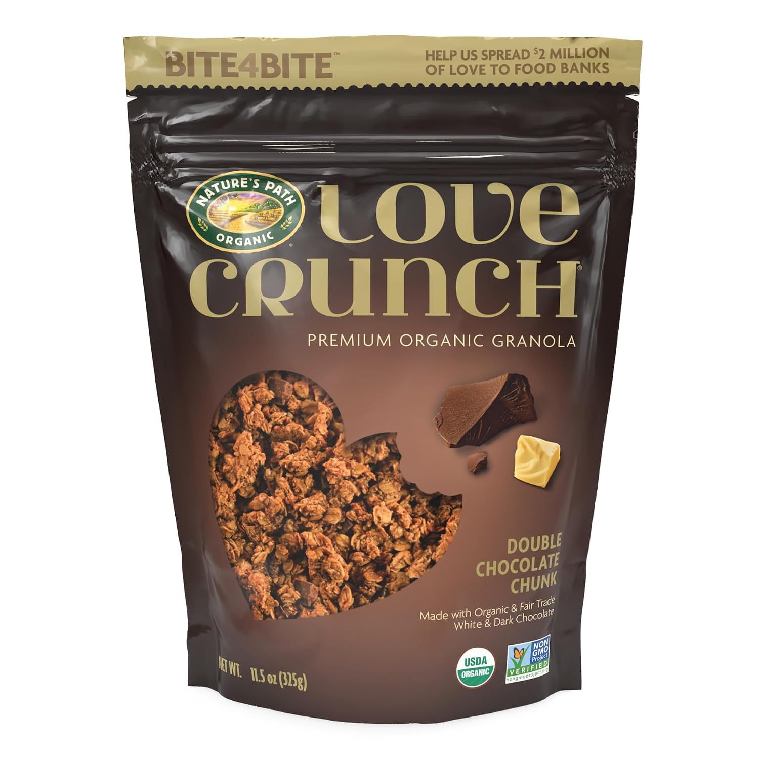 Love Crunch Organic Double Chocolate Chunk Granola, 11.5 oz (Pack of 1), Non-GMO, Fair Trade, by Nature's Path
