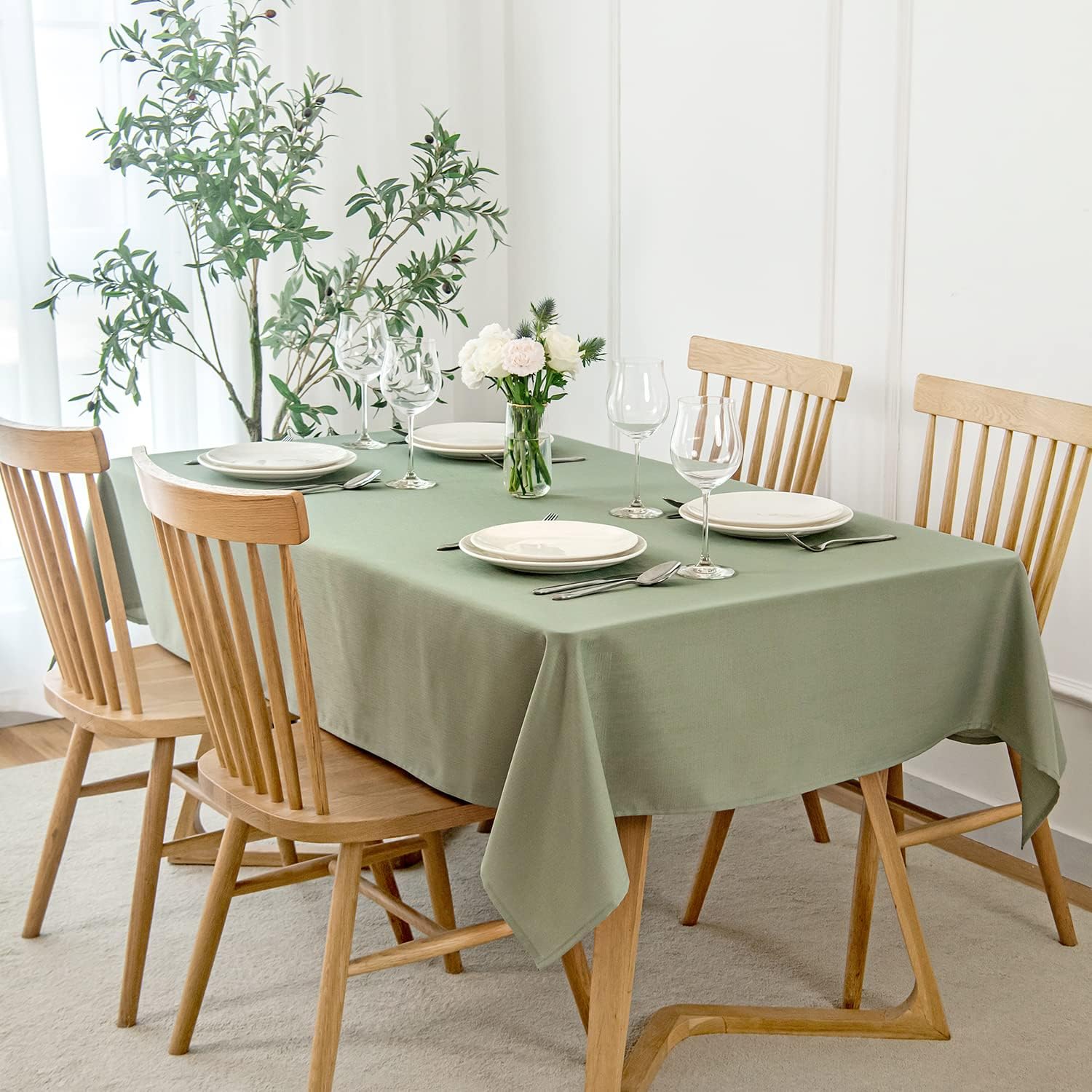 maxmill Faux Linen Texture Tablecloth Stain Resistant Waterproof Wrinkle Resistant Table Cloth, Fabric Decoration for Dining Room Banquet Parties Dinner, Rectangle 60 x 120 Inch, Sage Green