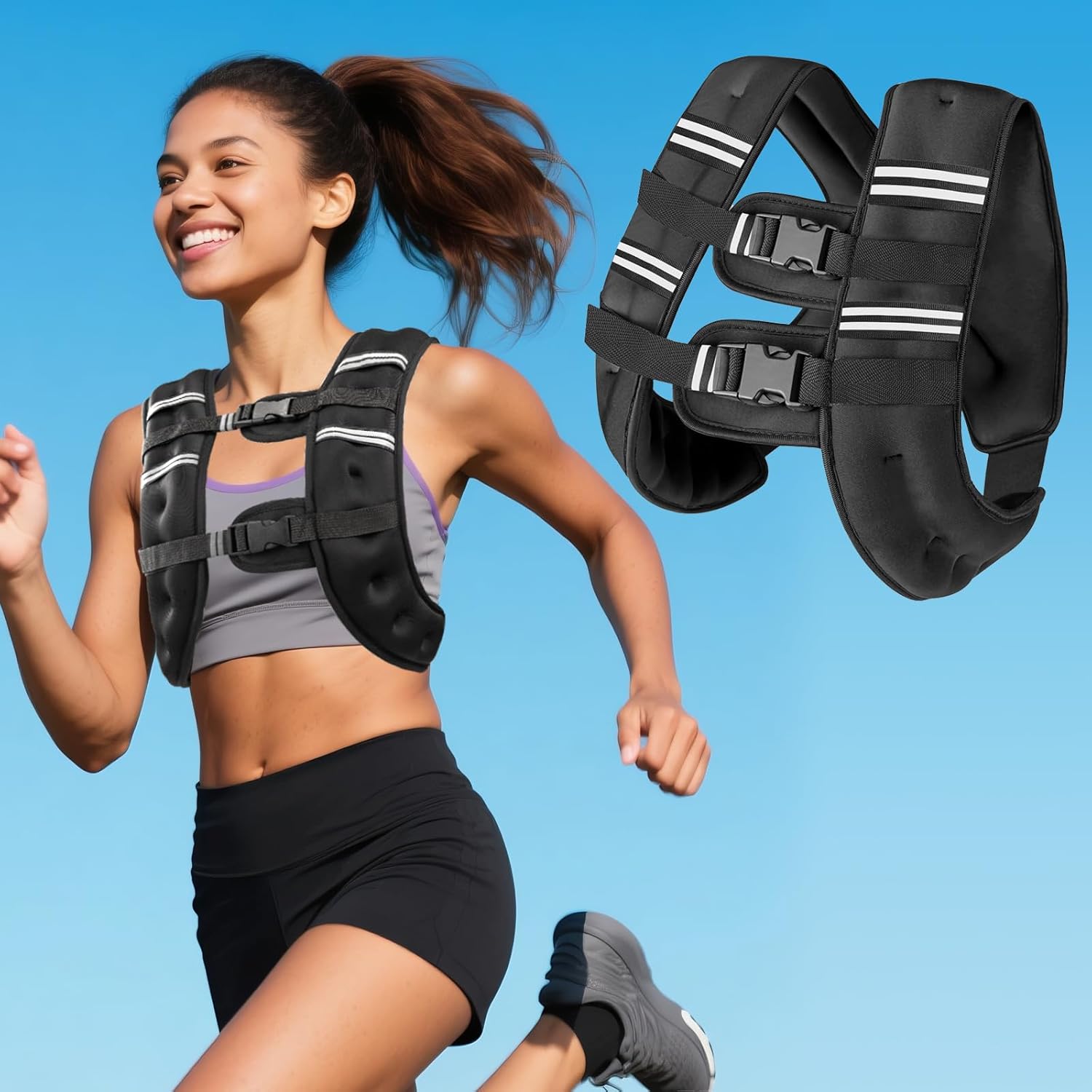 Weighted Vest with Two Adjustment Straps for Men Women, 8lbs/12lbs/16lbs/20lbs Weight Vest with Reflective Stripes for Workout, Strength Training, Running, Fitness, Muscle Building, Weight Loss