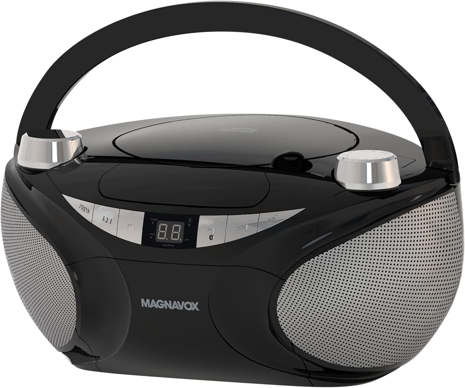 Magnavox MD6949 Portable Top Loading CD Boombox with AM/FM Stereo Radio and Bluetooth Wireless Technology in Black | CD-R/CD-RW Compatible | LED Display | (Black)