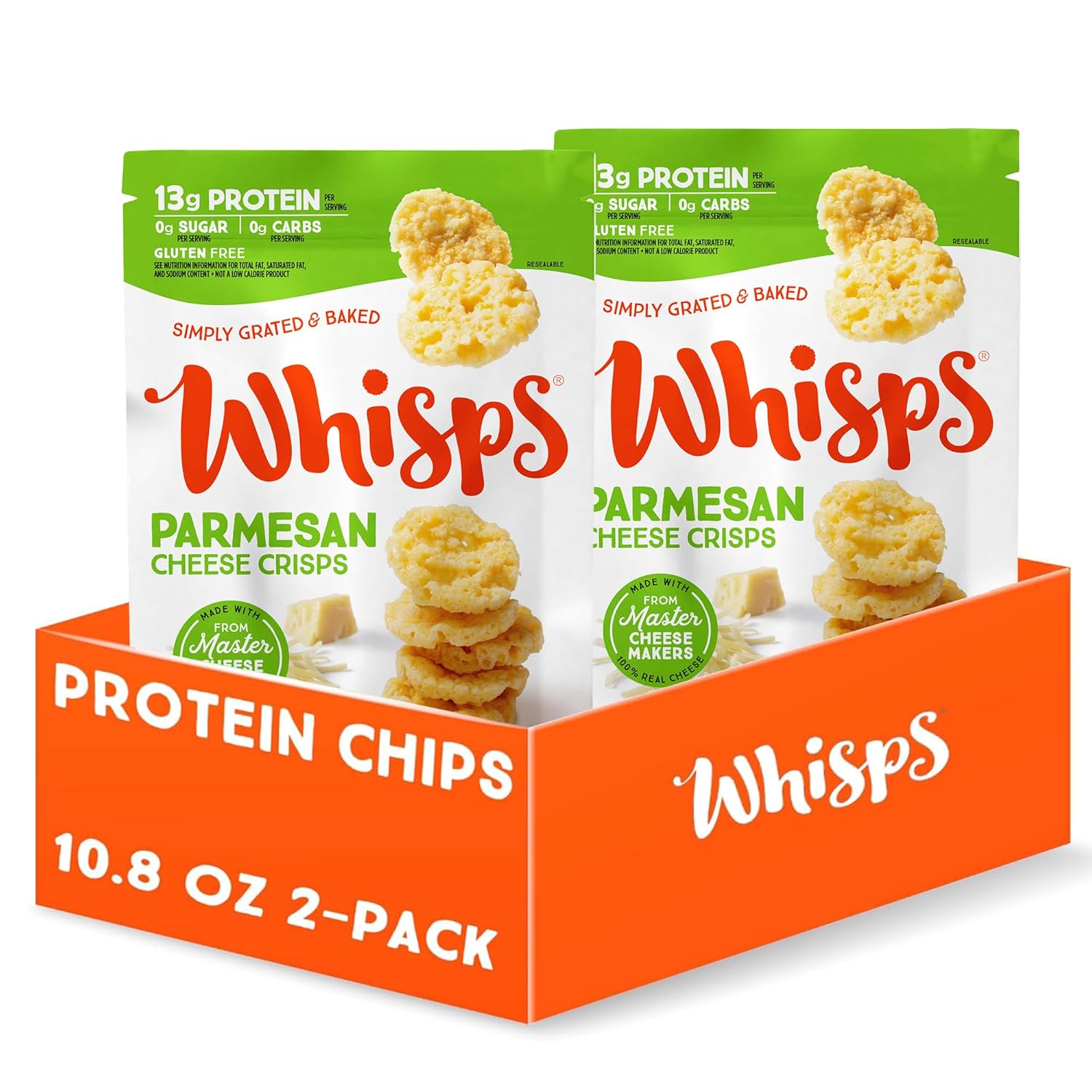 Whisps Cheese Crisps Parmesan Cheese | Protein Chips | Healthy Snacks | Protein Snacks, Gluten Free, High Protein, Low Carb Keto Food (10.8 Oz, 2 Pack)