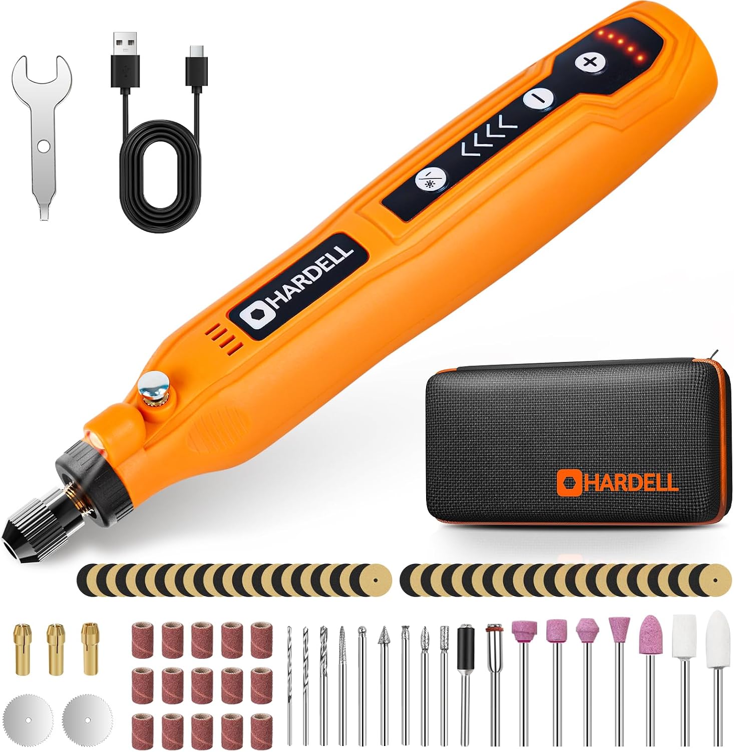 HARDELL Cordless Rotary Tool Kit with 69 Accessories - 5-Speed Mini Power Tool, USB Rechargeable for Drilling, Sanding, Polishing, Engraving (DIY & Crafts) (B-Orange 69)