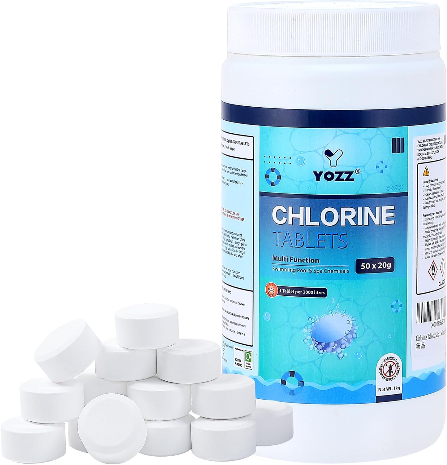Multifunction Chlorine Tablets for swimming pool, Hot tub, Spa, 4-in-1 Dispenser Tablets,Pool clean tables, Clarifier for water, 1kg 50 x 20g