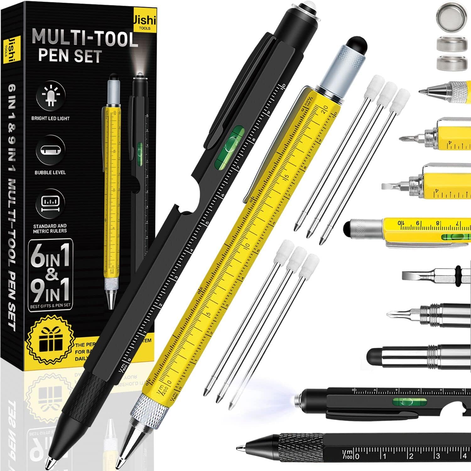 Gifts for Men, Multitool Pen Set 2pcs Multi-Tool Pens Birthday Gifts for Men Dad Gifts for Dad Him Boyfriend Husband Boss, Cool EDC Tools Gadgets Mens Gifts for Anniversary Christmas Stocking Stuffers