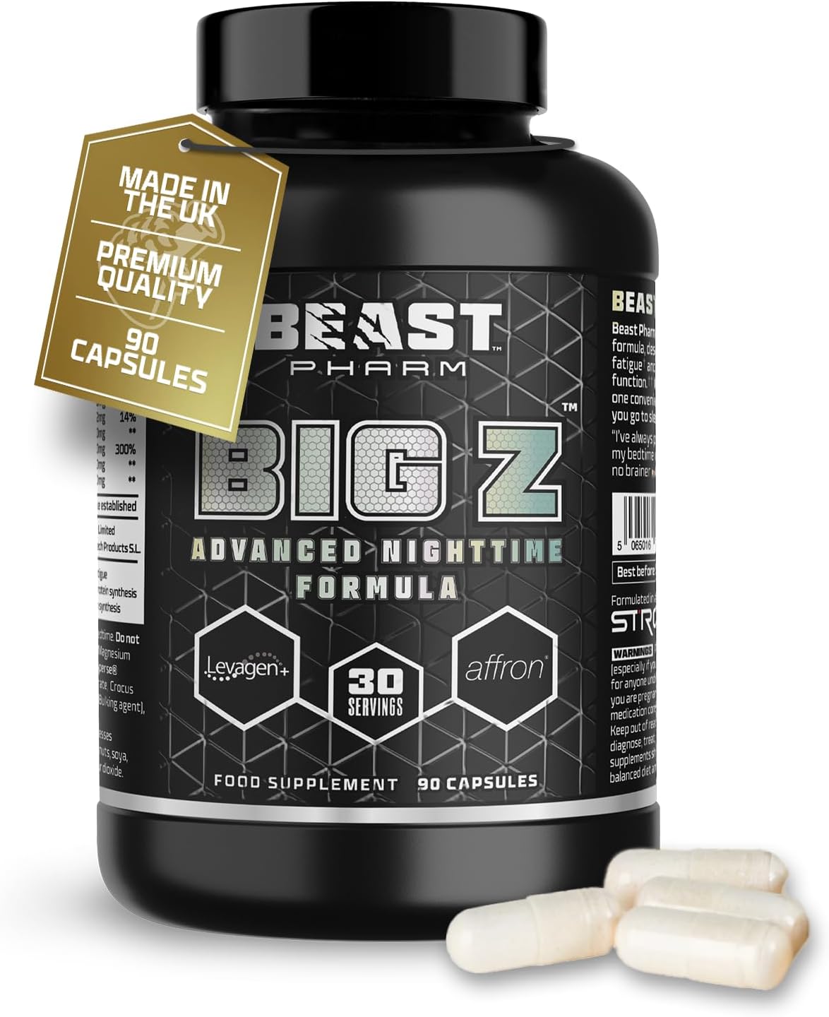 Beast | Big Z Magnesium Sleep Support Supplement with Superior Magnesium Glycinate (Bisglycinate & Gluconate Complex) Plus Zinc | 90 Tablets