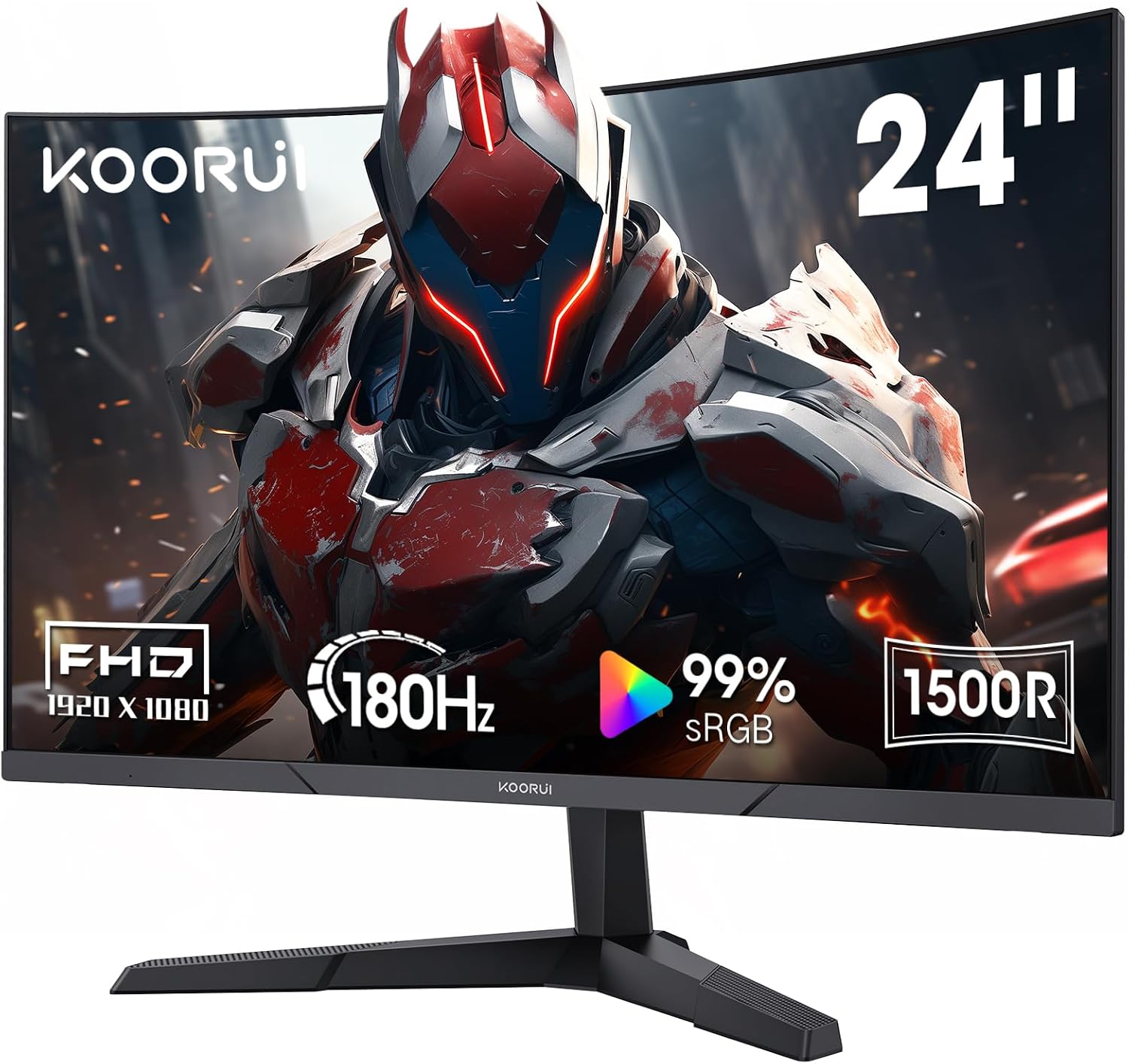 KOORUI 24 Inch Curved Gaming Monitor, 180Hz 1ms,FHD 1080p 1500R | Adaptive Sync, 99% sRGB, Eye Care, VESA Compatible, HDMI2.0X2 &DP1.2, Tilt Adjustable