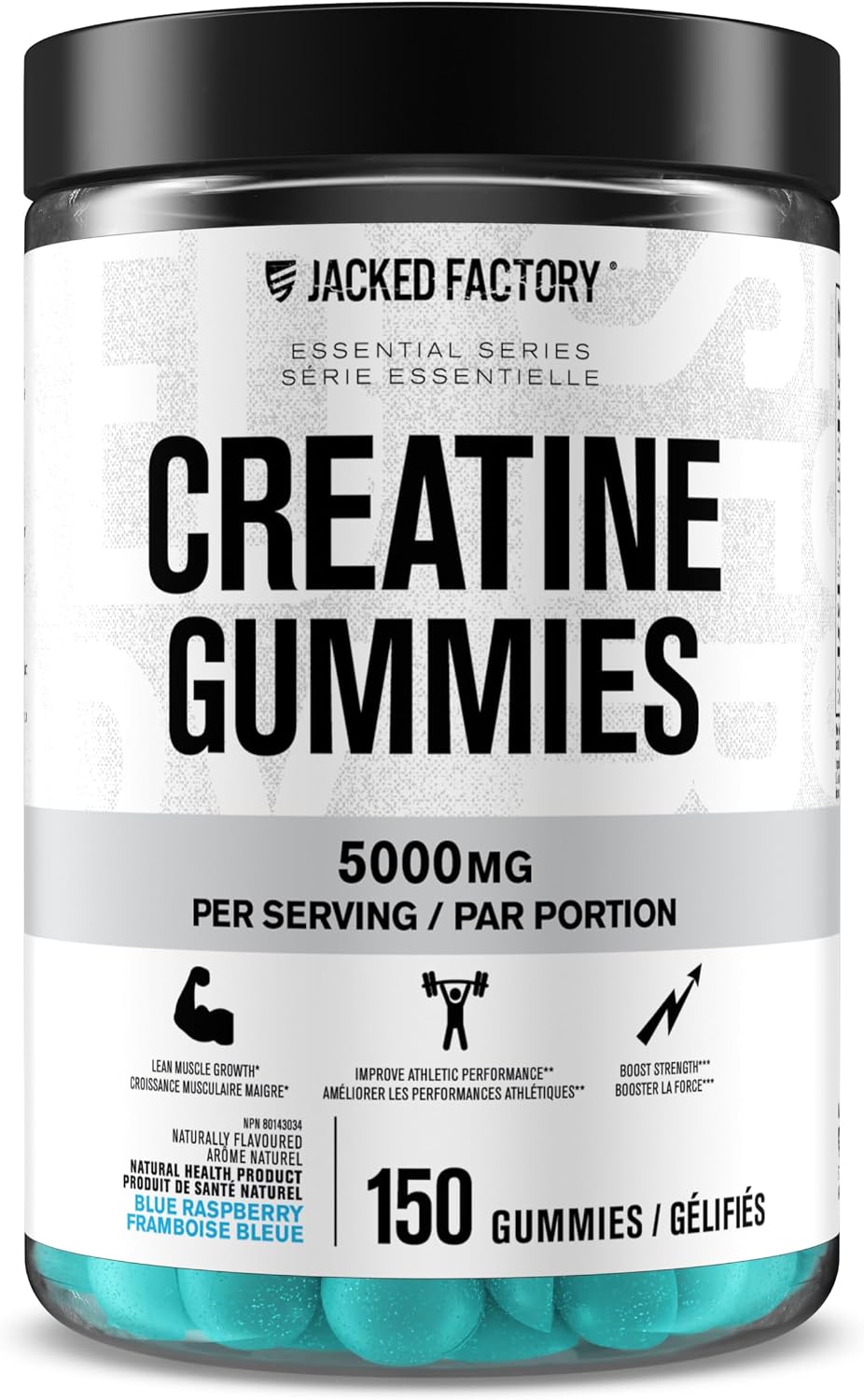 Jacked Factory Creatine Gummies 5g Daily Dose (1g per Gummy) - Creatine Gummy for Men and Women, Vegan-Friendly, Travel-Friendly, Third-Party Tested - 150 Gummies, Blue Raspberry