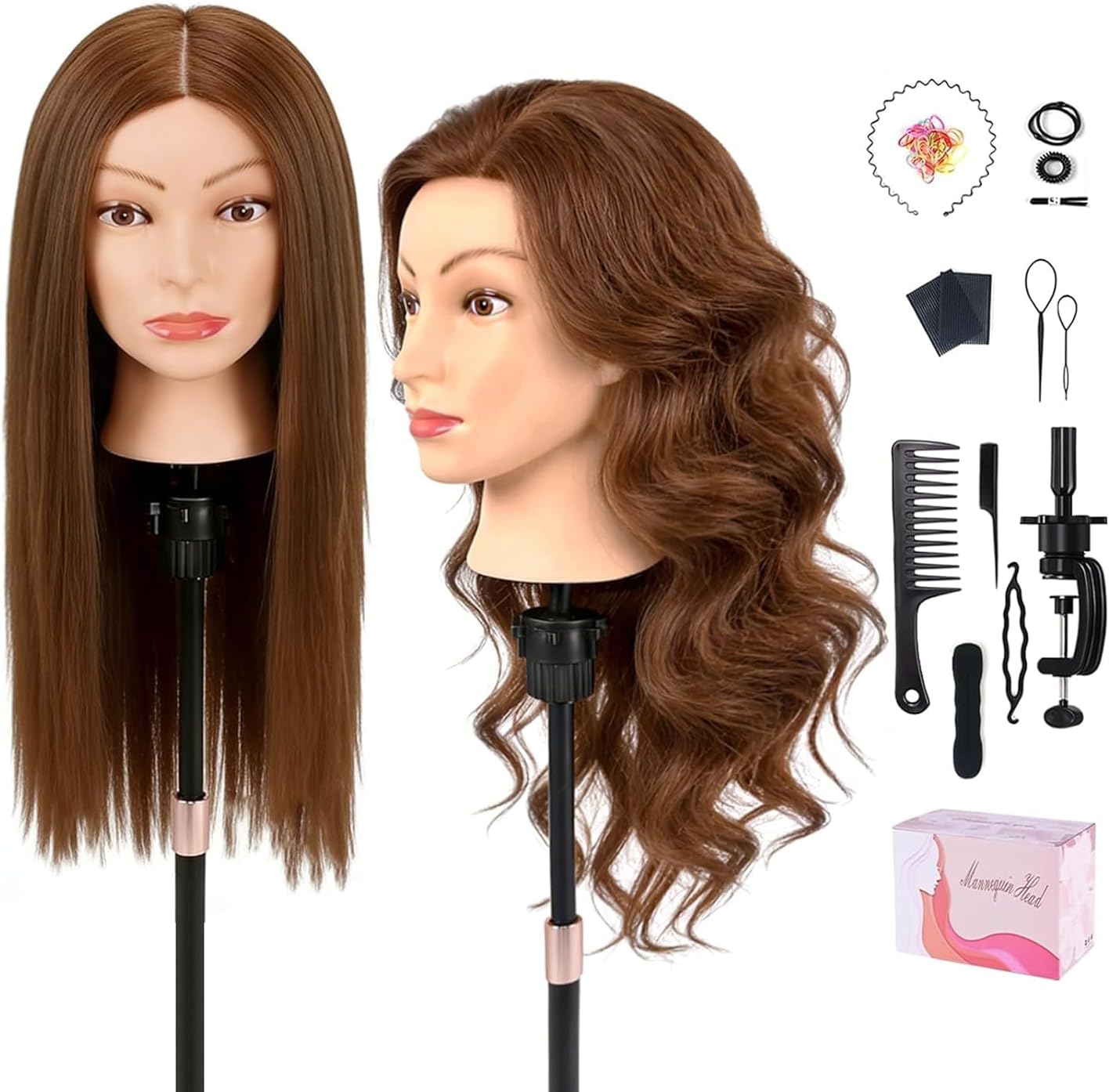 TopDirect Training Hairdressing 100% Real Hair Mannequin Head, Dark Brown