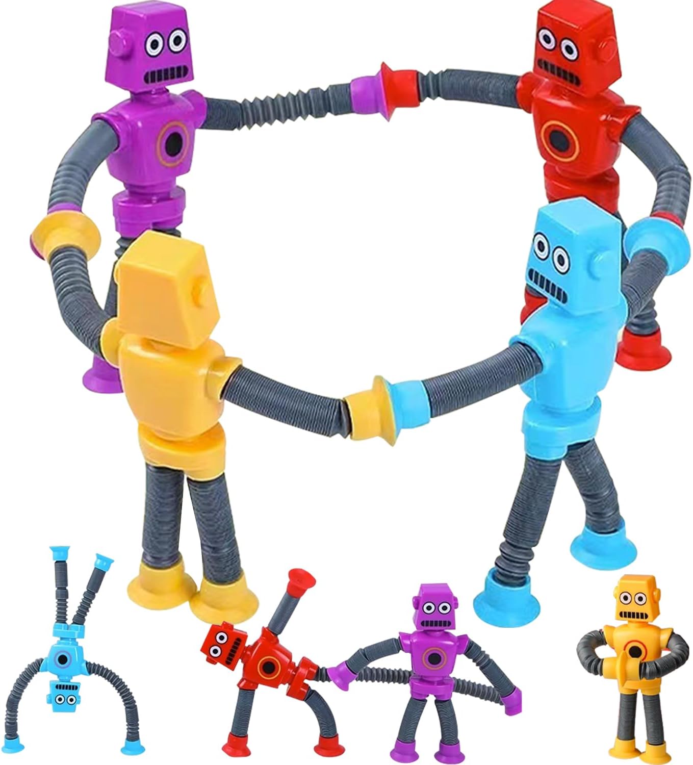 Limpskys 4Pcs Suction Cup Robot Toy,Robot Toys for Kids 3-5 5-7,Autism Sensory Products,Toys for Ages 5-7,Sensory Toys for Kids with Autism