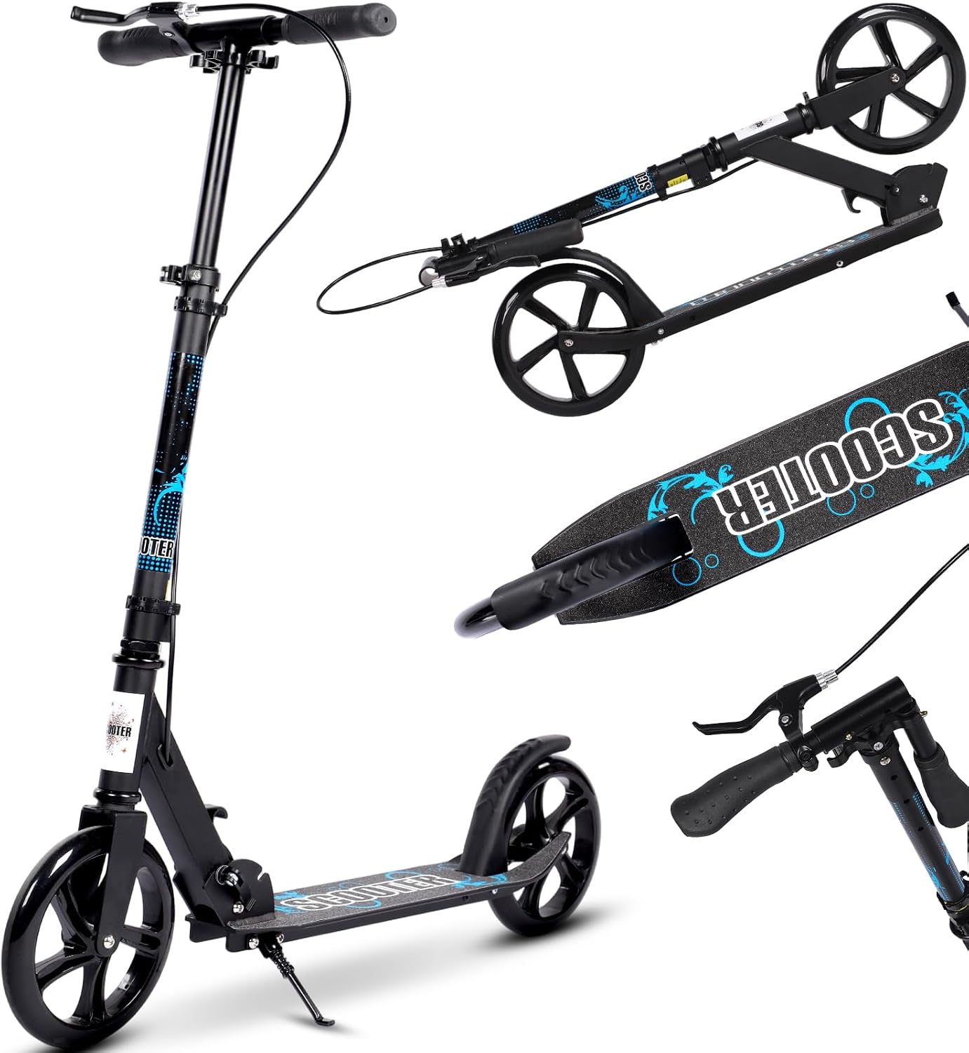 Kick Scooter, 2-Wheel Foldable Adult Scooter with Adjustable Handlebar, Big Wheels ABEC-7 Bearings for Boys & Girls Ages 8-12+