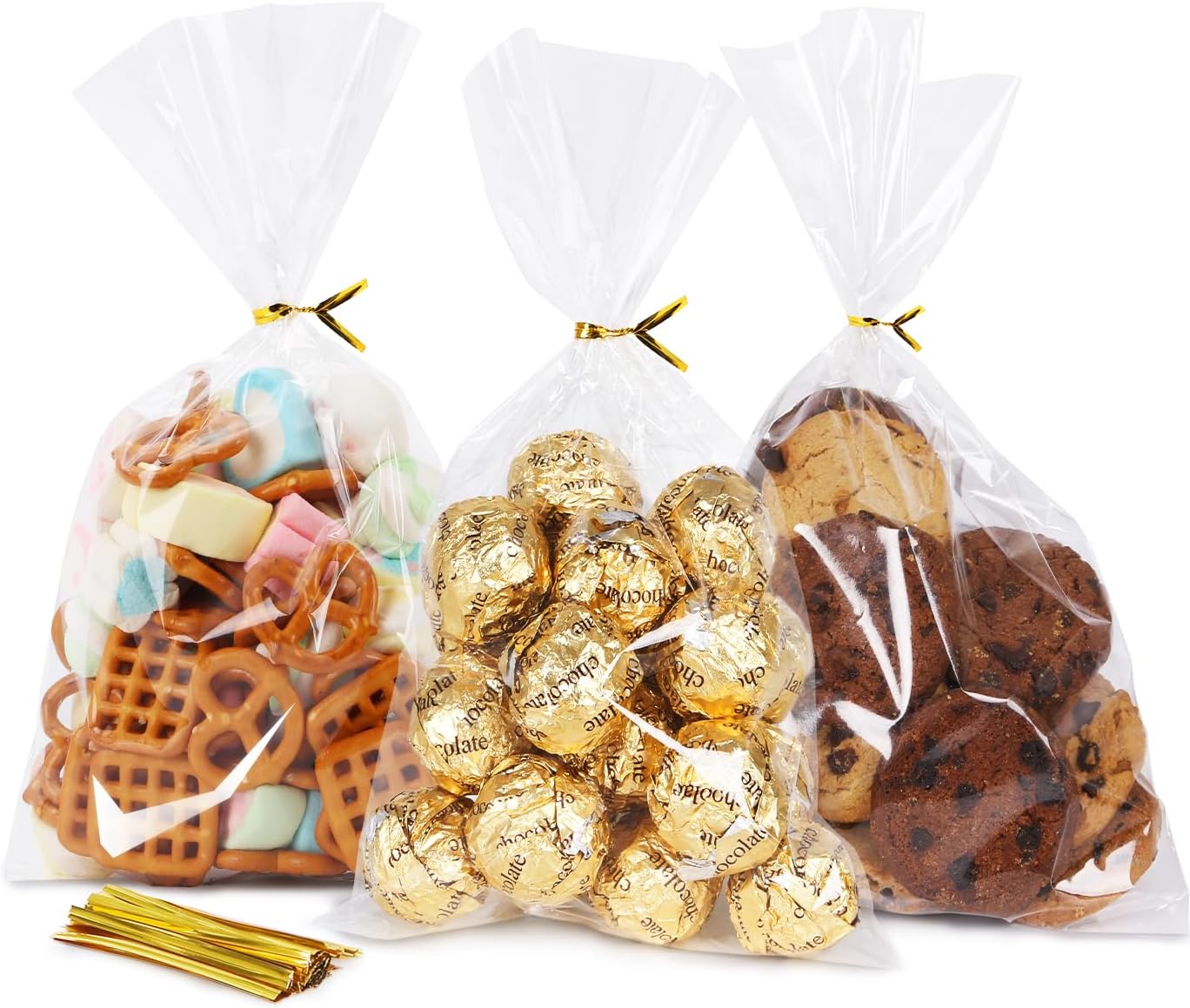 SUREHOME Cellophane Bags 200 Pcs 6x10 Inch Clear Cellophane Treat Bags with Ties Cello Plastic Gift Bag for Birthday Party Favors Easter Candy Goodie Gift Giving Homemade Cookie Snack Bakery Packaging