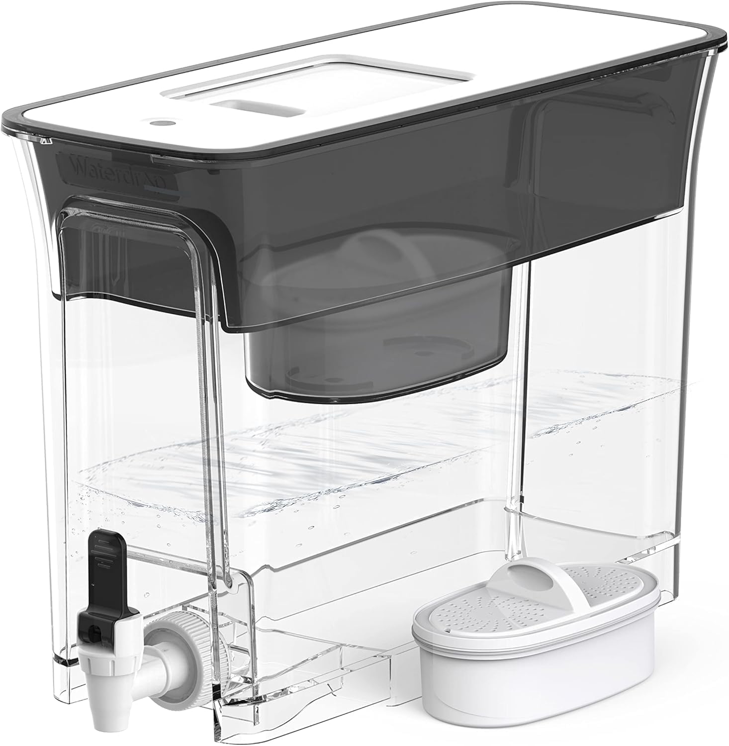 Waterdrop 35-Cup Slim Water Filter Dispenser, Large Capacity Water Filter Pitcher, 200-Gallon Long-Life, 5X Lifetime, Reduces Chlorine, PFOA/PFOS and More, BPA Free, Black (with 1 Filter)