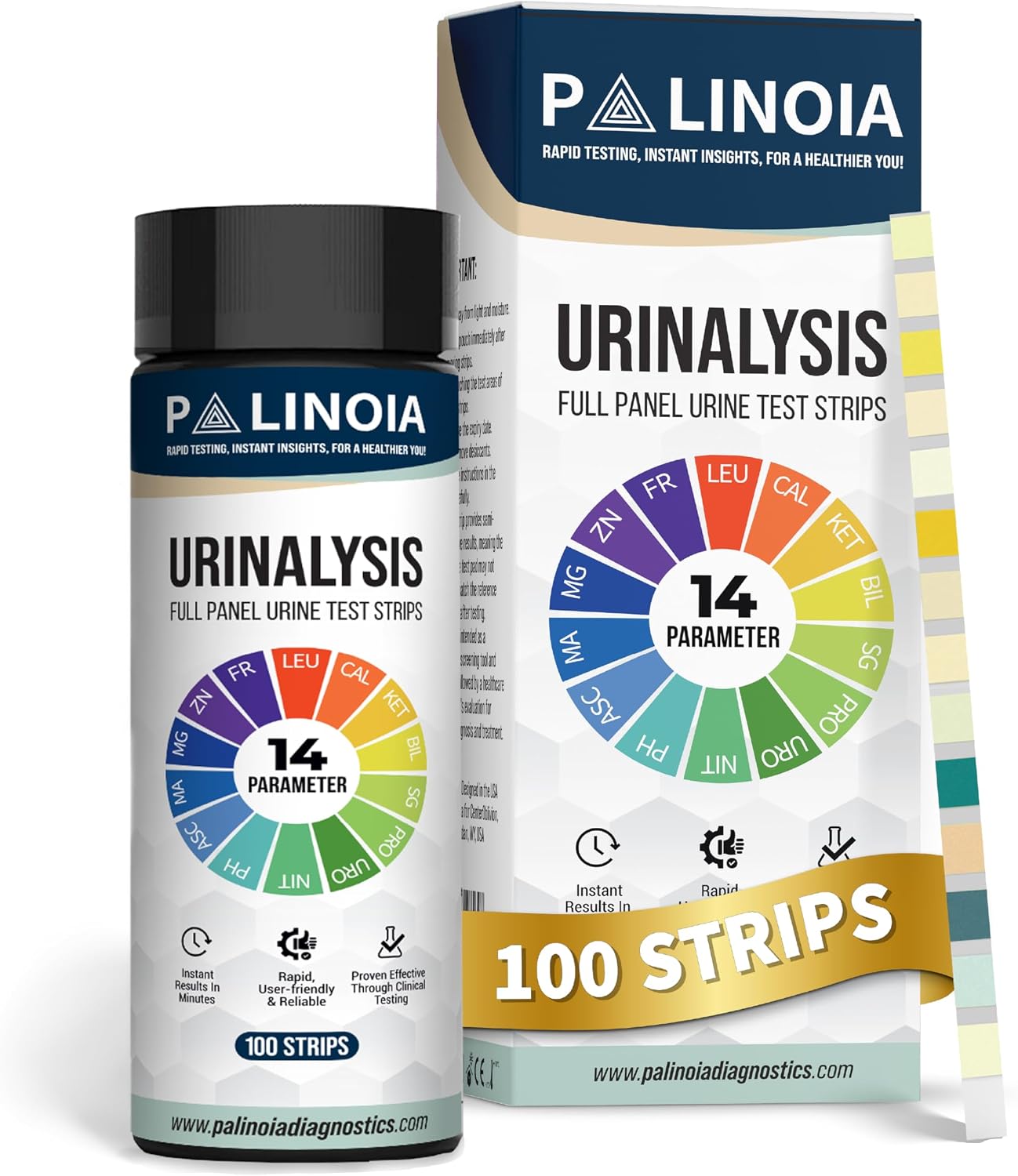 Palinoia 14-Parameter Urine Test Strips for Urinalysis, 100 Count