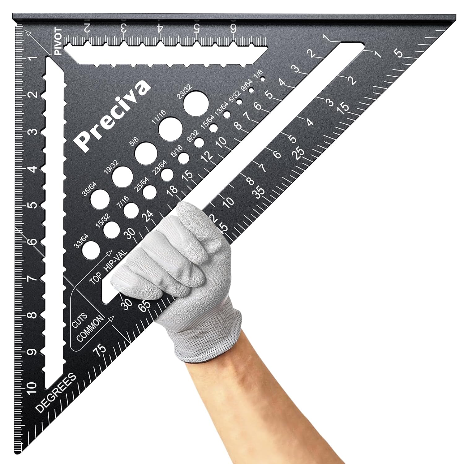 Preciva Carpenter Square 12 inch (1/16" Scale), Aluminum Alloy Rafter Square Multi-Purpose Carpenter Tool Measuring Layout Tool for Woodworking and Carpentry