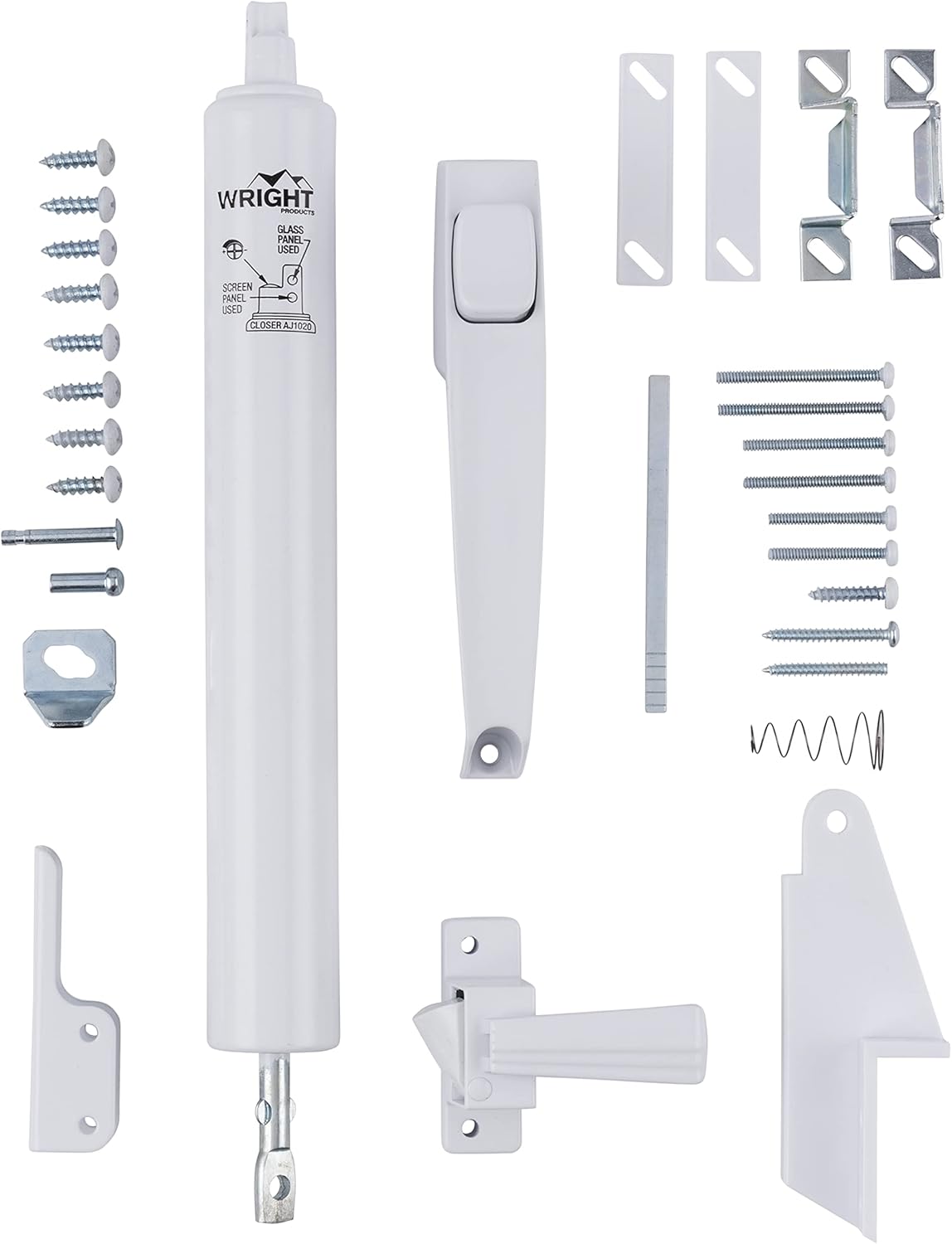 Wright Products Lanai Corrosion Resistant Screen Door Hardware Kit – Pneumatic Closer with Push-Button Latch, No Lock Out, Hold-Open Washer (Transitional, White)