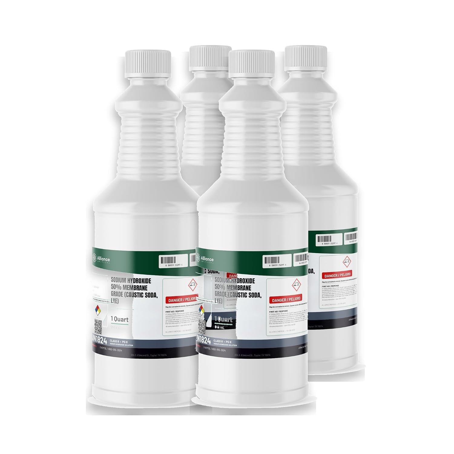 Sodium Hydroxide 50% (Caustic Soda, Lye) - 1 Gallon (4x32 FL Oz) - for Soaps, Tie Dye, Cleaning, & Water Treatment - Alliance Chemical
