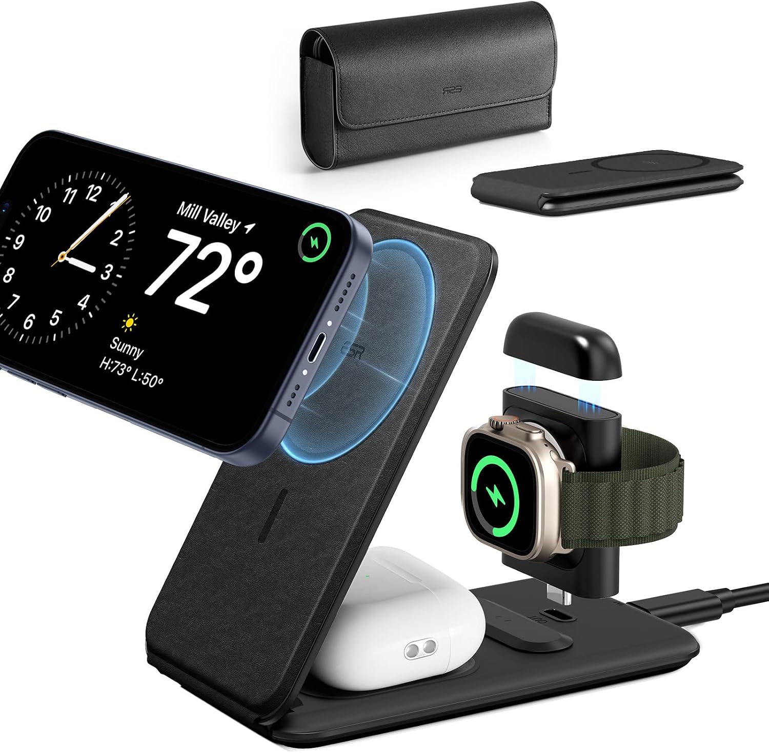ESR 3-in-1 Travel Charging Station, MagSafe Charger, Made for Apple Watch Certified, Foldable Magnetic Wireless Charger for iPhone 16/15/14/13/12 Series, AirPods 4/3/AirPods Pro, Black