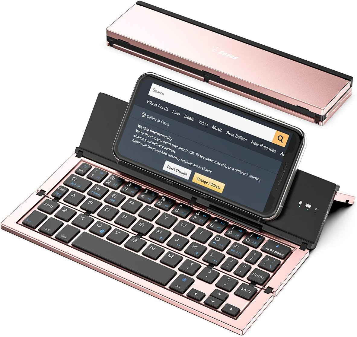 Geyes Bluetooth Keyboard Foldable Portable Folding Travel Keyboard for iPhone 15 Pro Plus/Xs/max/x/14/13 /12/11 /iPad/iPad Mini 4, Samsung Android Tablet Smart Phone (Rose Gold)