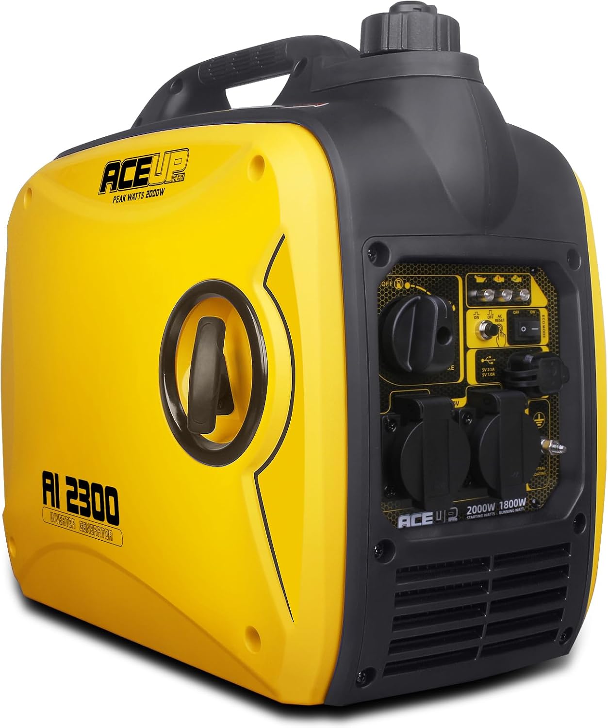 Aceup Energy 2000 Watt Portable Inverter Generator, Silent Petrol Powered Generator for Camping, Home Use, EURO-V Compliant, CE, Lightweight