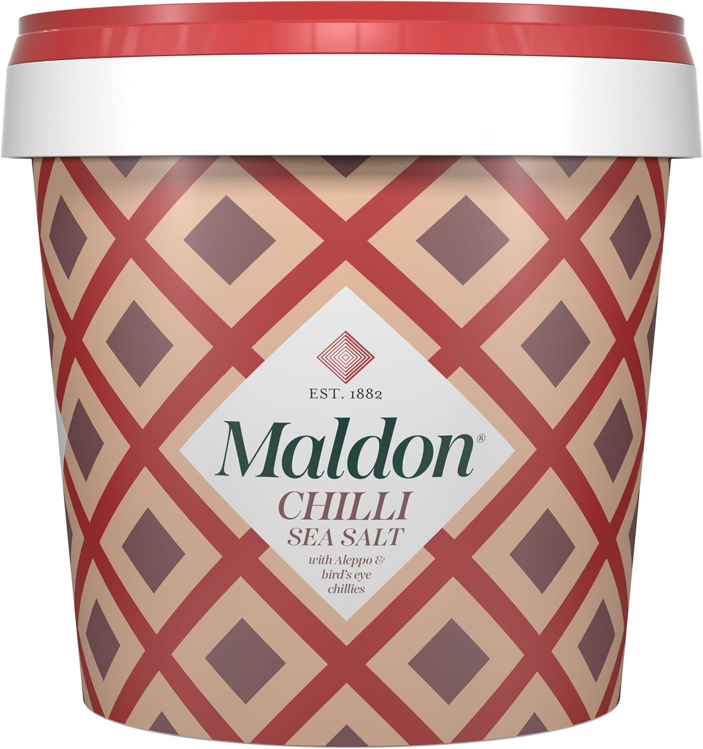 Maldon Chilli Sea Salt with Aleppo & Bird’s Eye Chillies, Perfect for a Wide Range of Dishes, Fantastic Burst of Flavour, Pyramid-Shaped Flakes - 500g Tub
