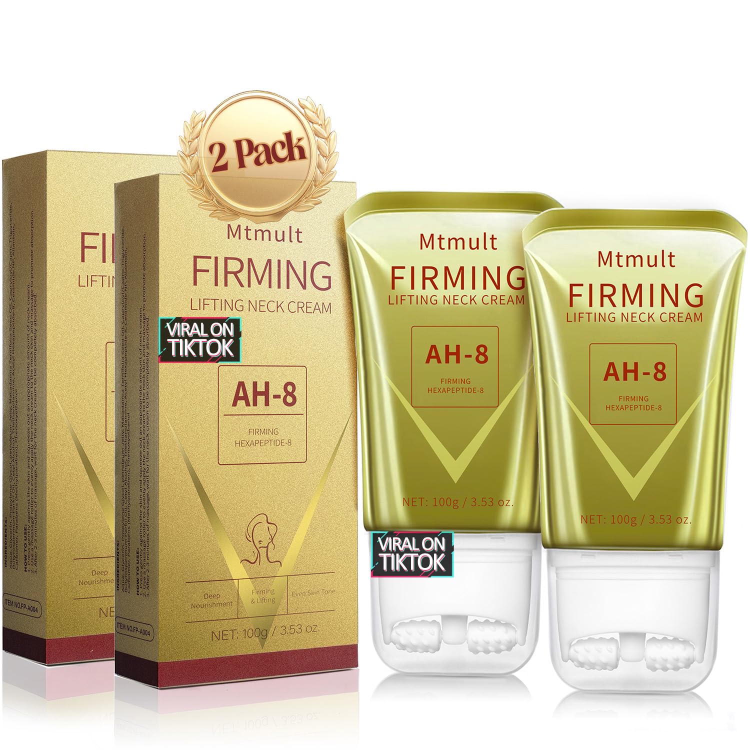 Mtmult AH-8 Firming Neck Cream, Neck Creams for Tightening and Firming, Neck Cream Tightening Lifting Sagging Skin, Hydrolyzed Collagen, Ceramide NP, Allantoin, Lifting Cream for Women & Men (Pack 2)