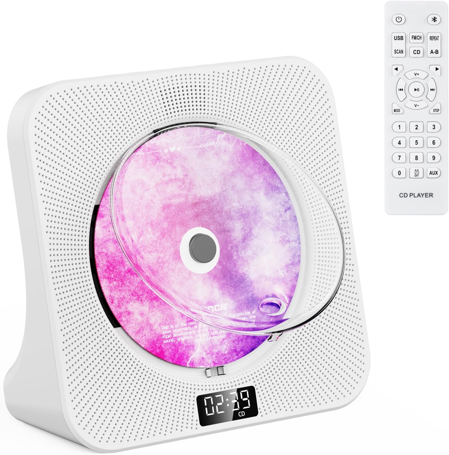 Lvcdodvd CD Player with Bluetooth 5.0 Mini CD Player with Speakers for Home small Hi-Fi Sound CD Music Player with Remote Control LED Display Dust Cover Support FM Radio USB AUX