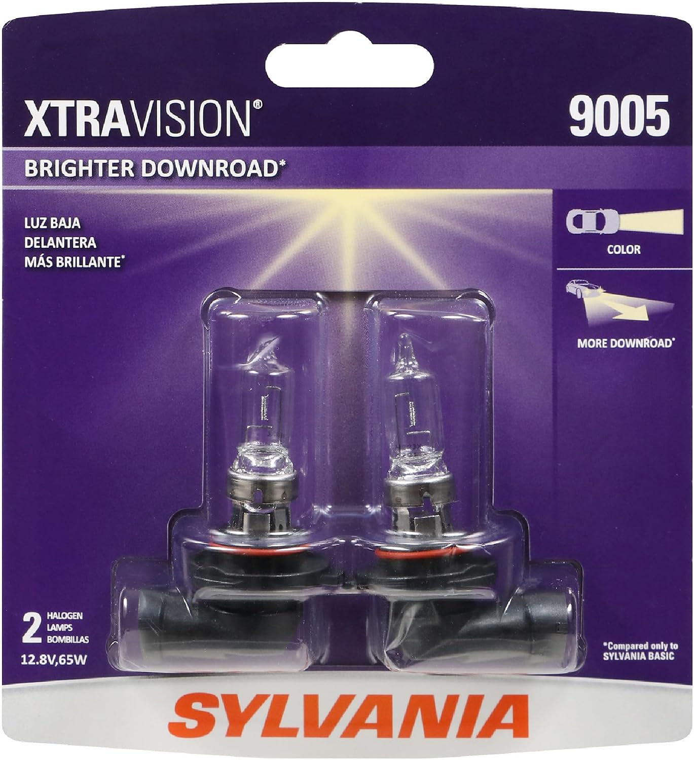 SYLVANIA 9005 XtraVision Halogen Headlight Bulb, High or Low Beam, 2 Bulbs | Brighter High Beam, Low Beam, and Fog Light Helps to Improve Downroad Visibility
