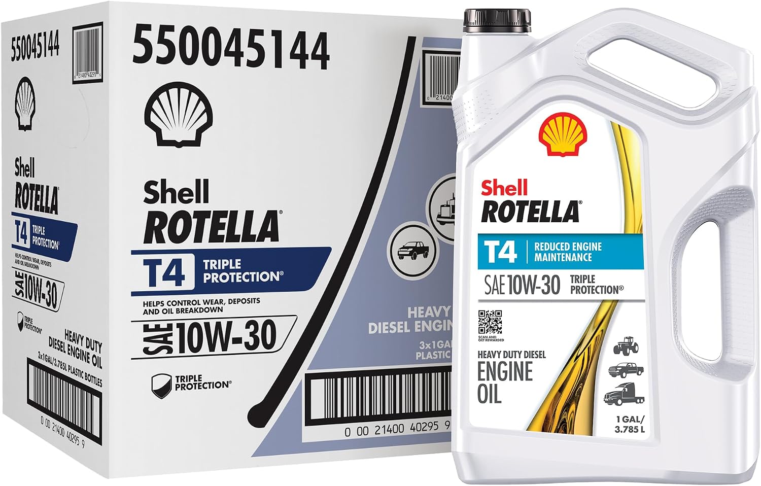 Shell Rotella T4 Triple Protection 10W-30 Motor Oil, 1 Gallon (3 Pack)