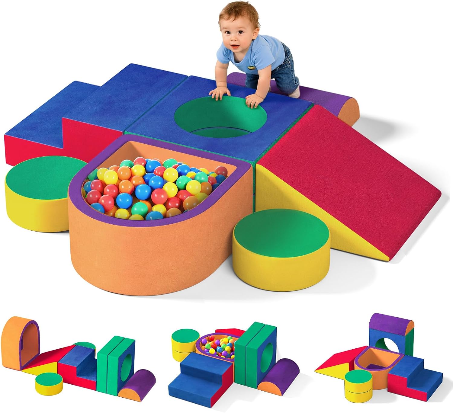 8 PCS Kids Soft Play Set, Colorful Foam Climbing Blocks for Toddlers, Soft Play Block Climbing Blocks for Toddlers 1-3, Indoor Climb and Crawl Set