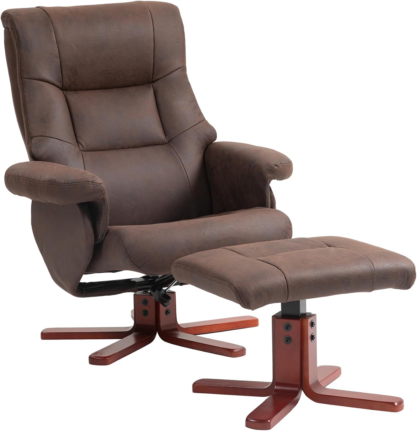 HOMCOM Recliner Chair with Footstool, Upholstered Armchair with Adjustable Backrest, Leisure Lounge Chair for Living Room, Bedroom, Dark Brown
