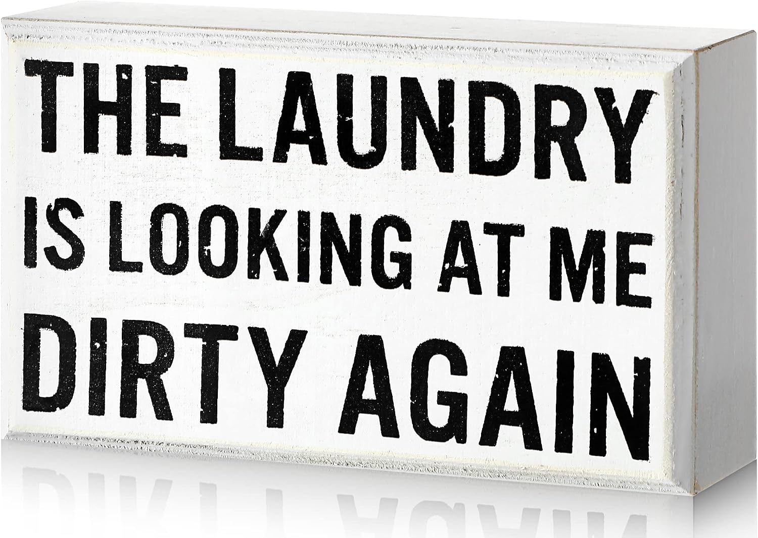 Jetec Farmhouse Laundry Room Decor Funny Room Box Signs Rustic The Laundry Is Looking at Me Dirty Again Wood Box Sign for Home Bathroom Decoration, 6 x 3.54 x 1.77 Inches(White)
