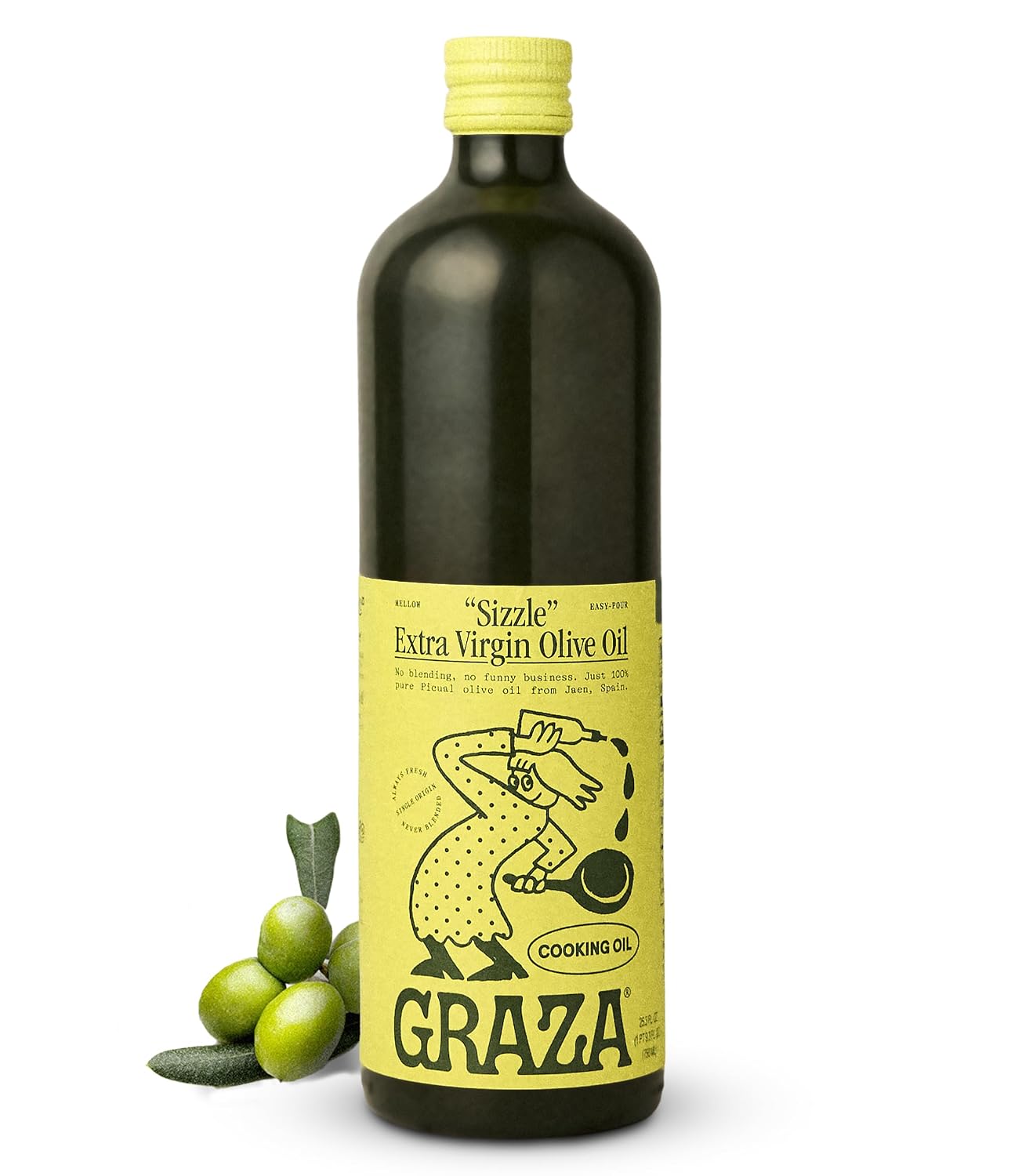 Graza Sizzle Extra Virgin Olive Oil, Cooking Oil - High Polyphenol Peak Harvest EVOO Cooking Oil in a Glass Bottle - Single Origin Olive Oils from Spain - 25.3 Fl Oz (750ml)