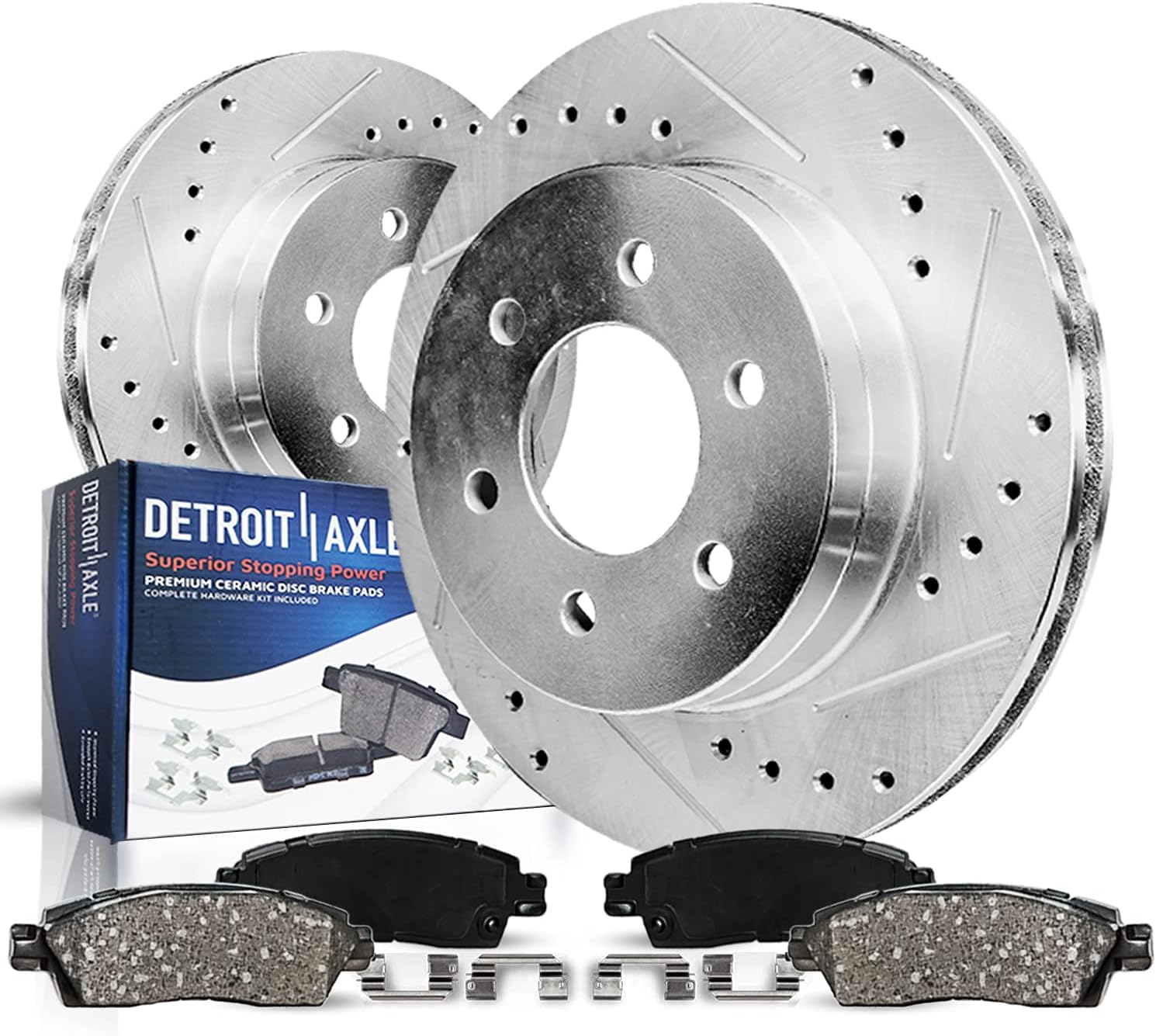 Detroit Axle - Rear Drilled & Slotted Rotors + Ceramic Brake Pads Replacement for Silverado Sierra 1500 Suburban Yukon Tahoe Escalade ESV - 4pc Set