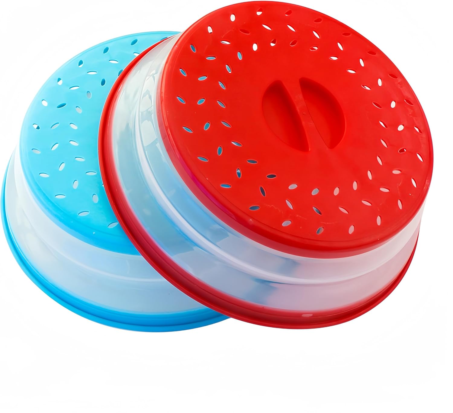 2 Pack Collapsible Microwave Food Covers, Splatter Guard,Vented Microwave Lid for Food, BPA free TPR, Dishwasher safe(Red+Blue)