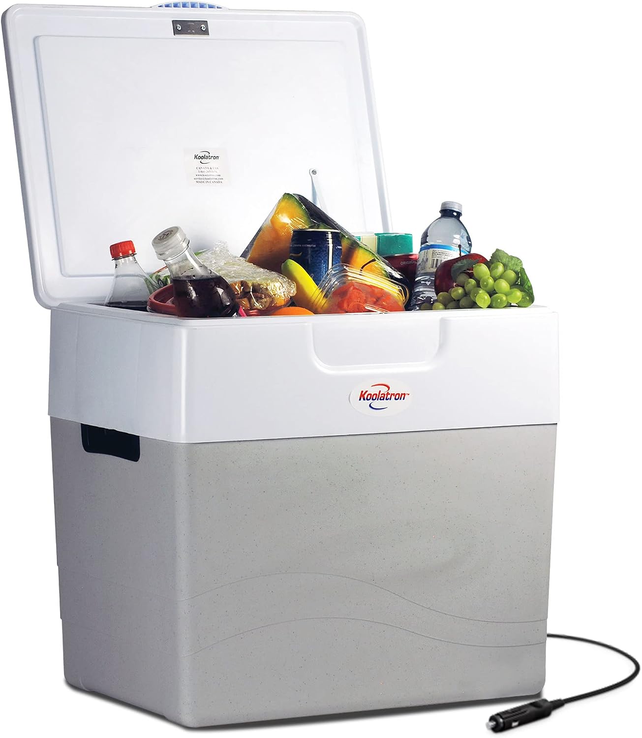 Koolatron Thermoelectric Iceless 12V Cooler Warmer 49 qt (52 L), Electric Portable Car Fridge w/ 12 Volt DC Power Cord, Gray/White, Travel Road Trips Camping Fishing Trucking, Made in North America