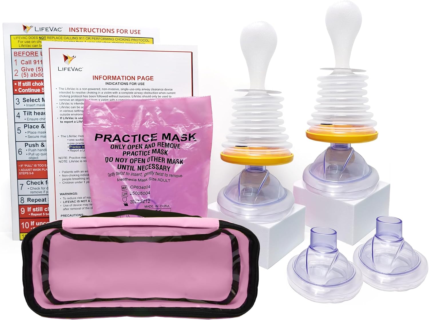 LifeVac Home & Pink Travel Kit Combo - Portable Suction Rescue Device, First Aid Kit for Kids and Adults, Portable Airway Suction Device for Children and Adults