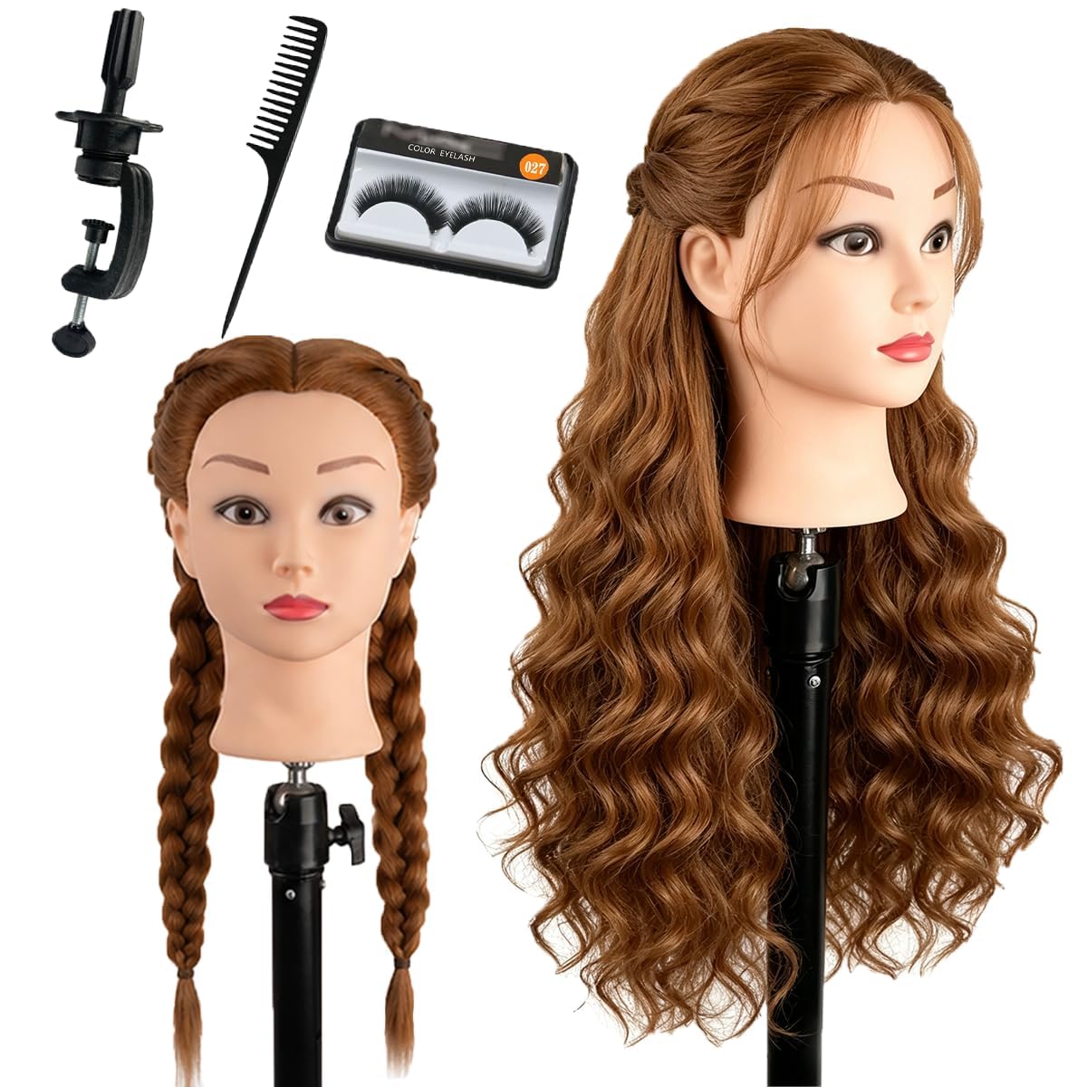 Mannequin Head with 80% Human Hair for Hair Styling Practice 26-28 Inch Straight Hair Training Head for Cosmetology Barber Hairdresser Students and Professionals (Y01)