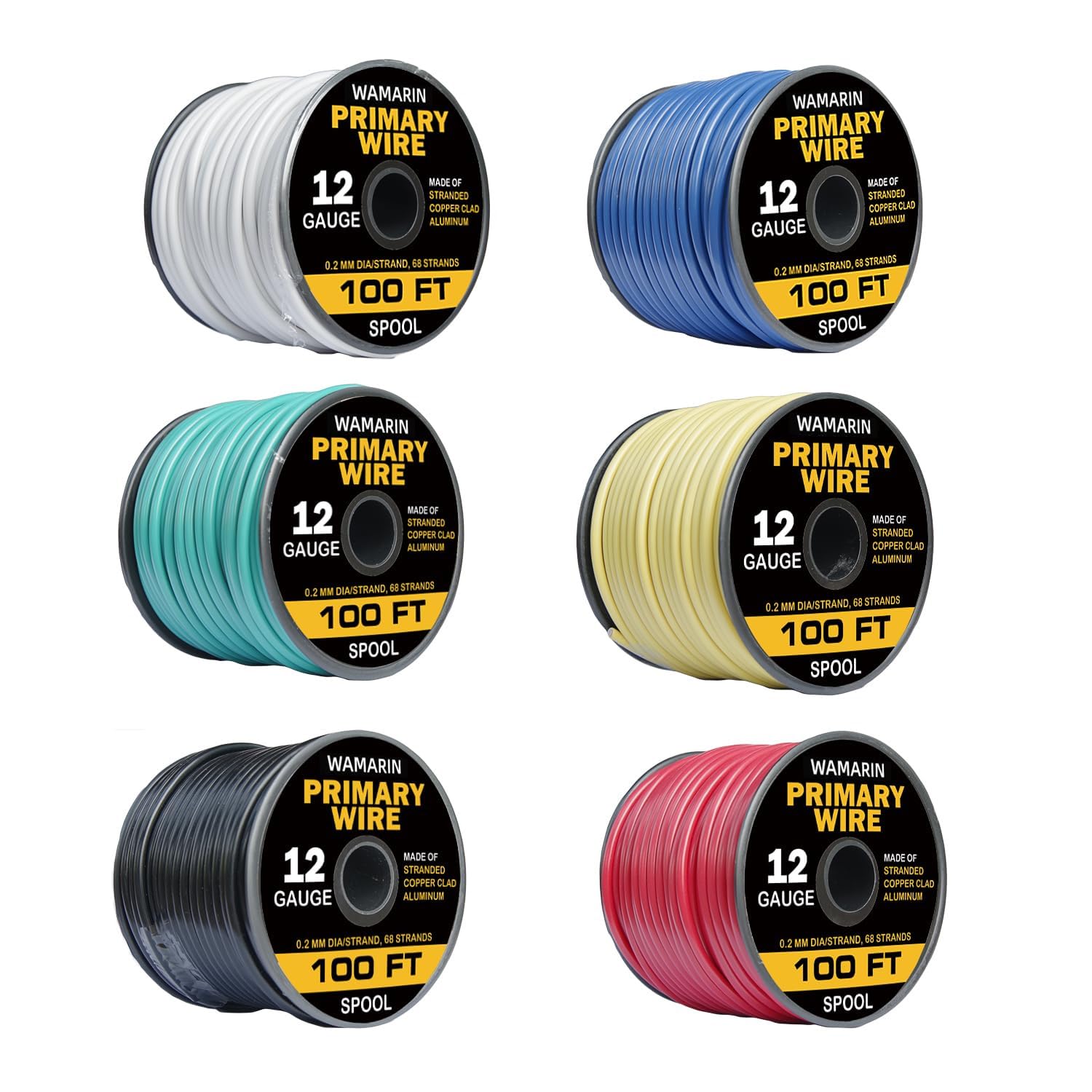 12 Gauge Automotive Wire Spool 6 Colors, 100ft Each (600ft Total)