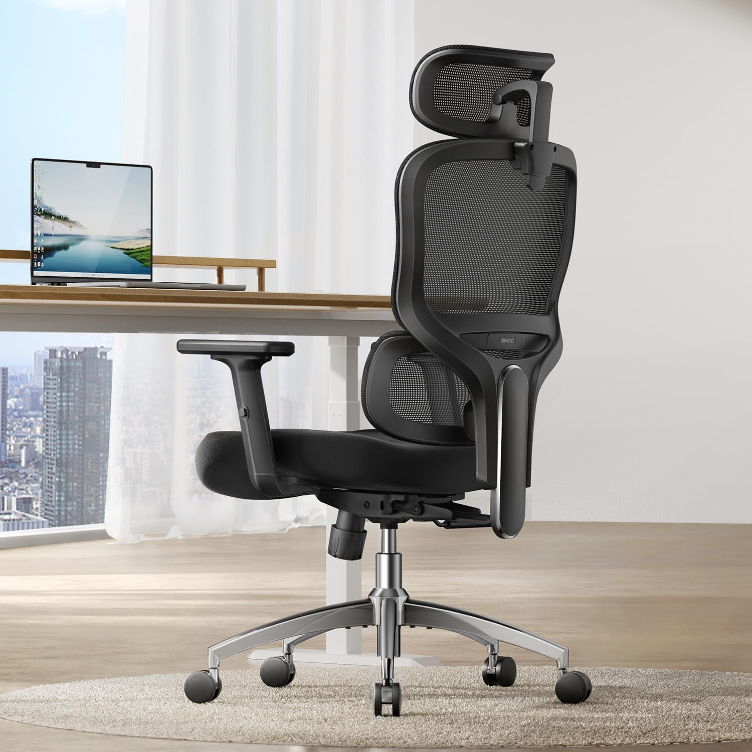 SIHOO M56C Ergonomic Office Chair, High Back Desk Chair, Lumbar Support, Swivel Computer Task Chair with Adjustable Headrest, Tilt Function,Black