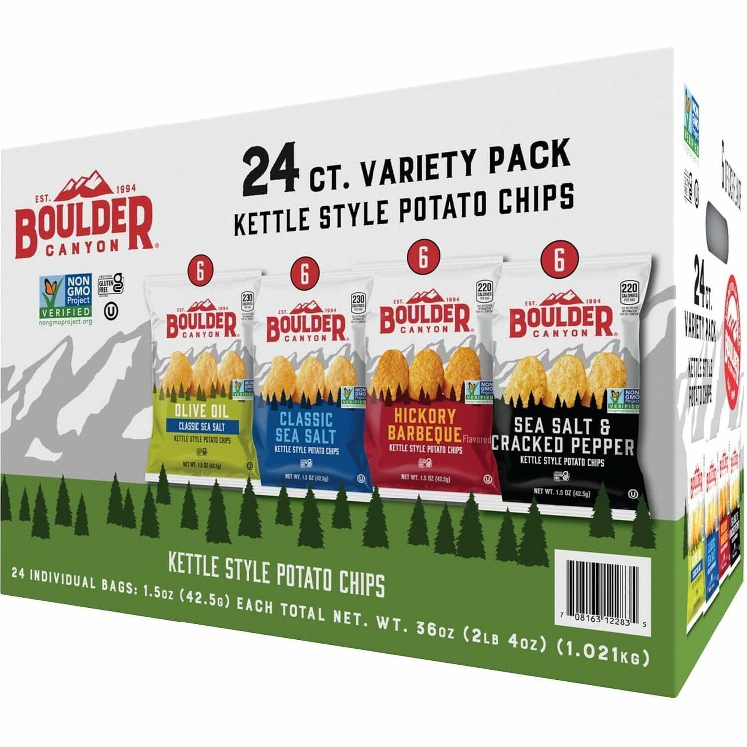 Boulder Canyon Kettle Style Variety Pack, Olive Oil, 1.5 oz Bags (24 Count)